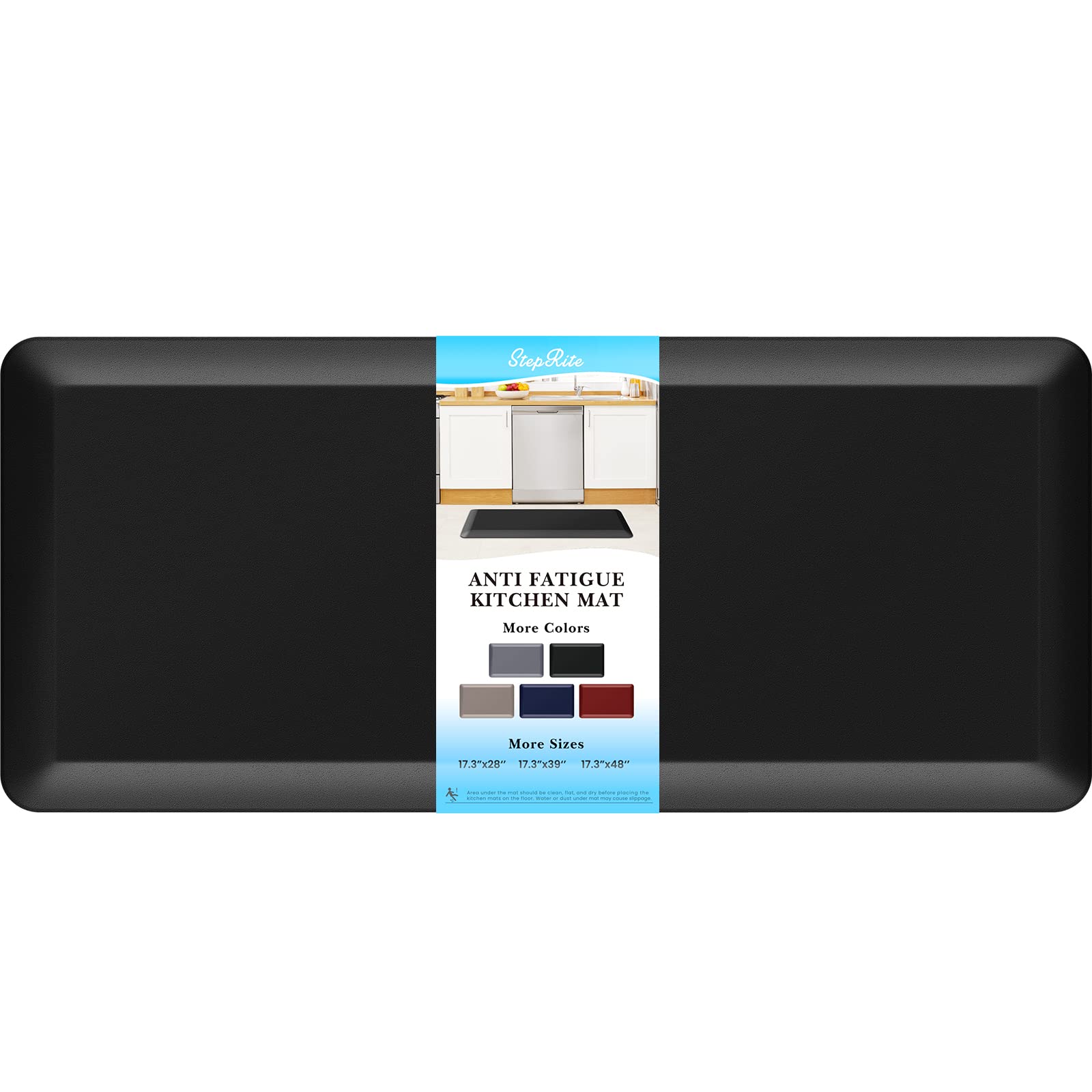 **StepRite 4/5 Inch Thick Anti-Fatigue Kitchen Mat – Non-Slip, Waterproof & Stain-Resistant – Comfortable Standing Mat for Kitchen, Office, Workshop – Black, 17