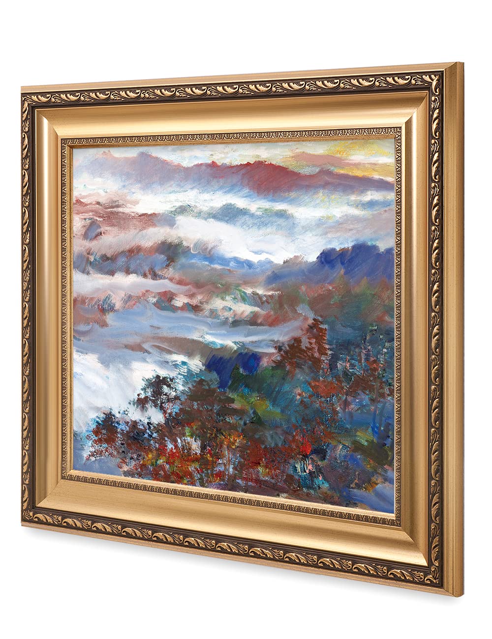 DECORARTS - David Ma Mountain Overlook Abstract Landscape Wall Art Print | Giclee on Canvas in Classic Golden Frame | 26