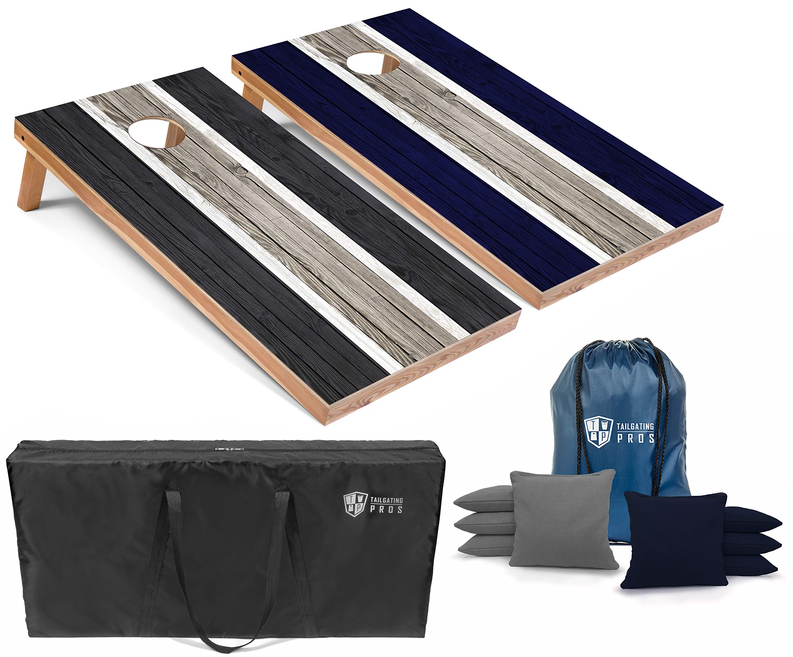 Premium Striped Lightweight Cornhole Board Set with LED Rings - 4'x2' Regulation Size, 8 Bean Bags & Carrying Case - Perfect for Tailgating, Backyard Parties, and Outdoor Games