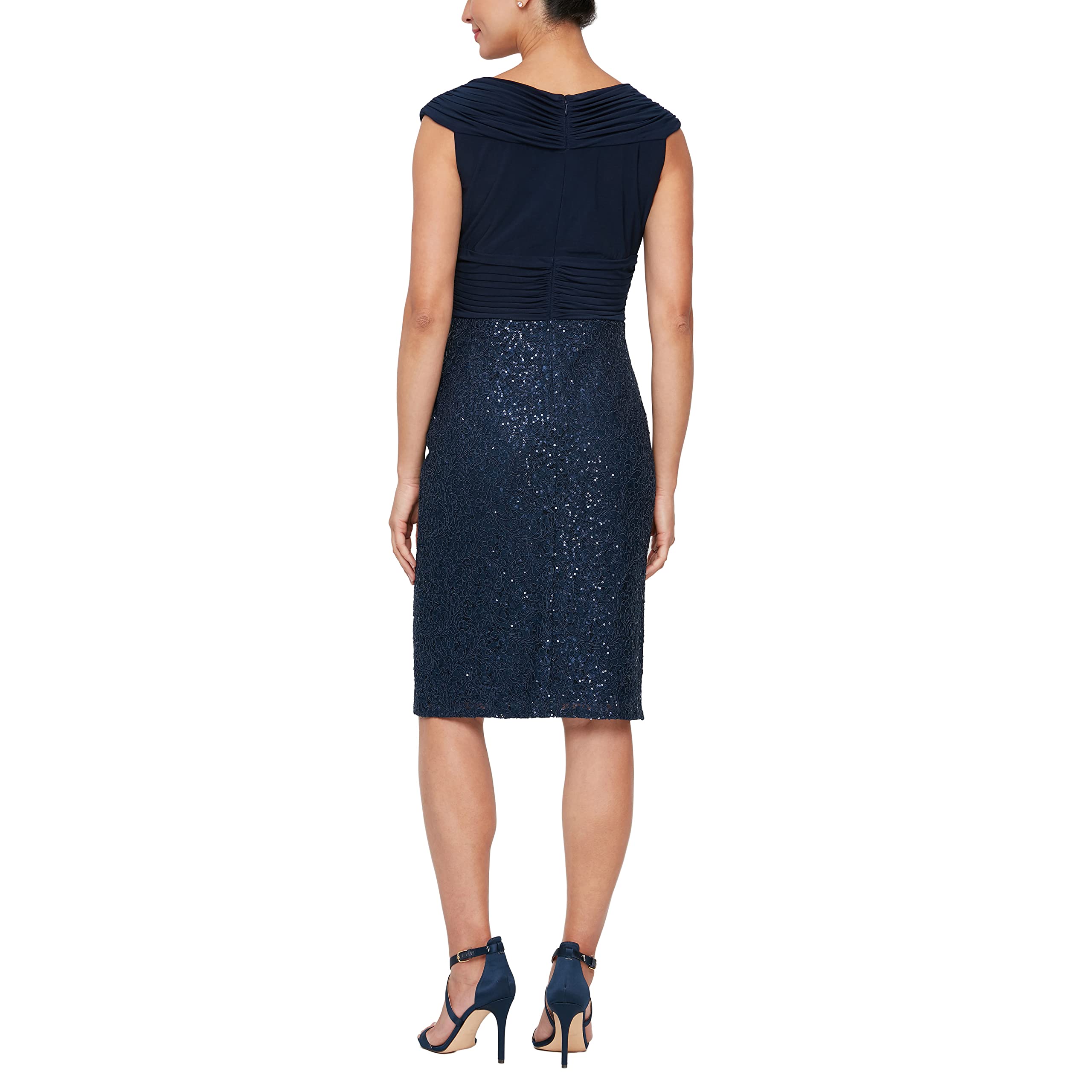 Alex Evenings Women's Knee Length V-Neck Cocktail Dress - Elegant Mother of The Bride Dress for Weddings & Special Occasions (Petite & Regular Sizes)