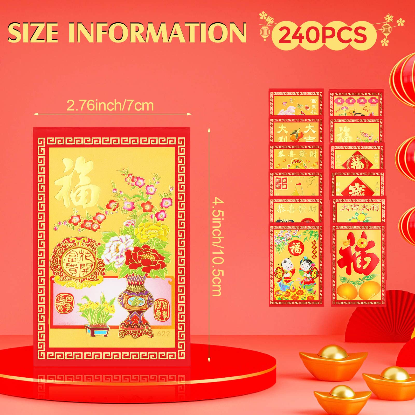 240 Pieces Chinese New Year Red Envelopes - Lucky Money Pockets for Spring Festival, Birthday & Wedding Gifts - Auspicious Hong Bao with Lovely Designs - Perfect for Lunar New Year Celebrations, Cash Gifts and Special Occasions
