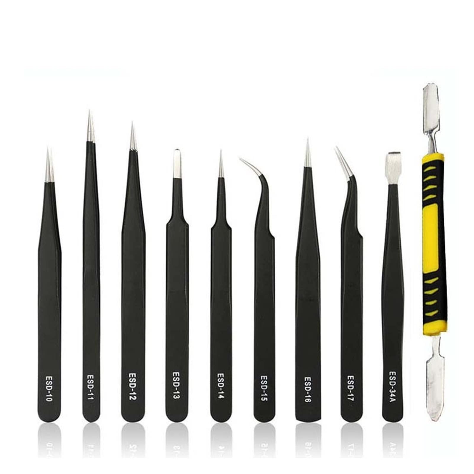 9/10Pcs High Precision ESD Anti-Static Tweezers Set - Curved Tip Repair Tools for Electronics, Jewelry & Watchmaking - Stainless Steel Multifunction Tweezers Kit (Bent Tip) - Perfect for DIY, PCB Repair & Precision Crafting