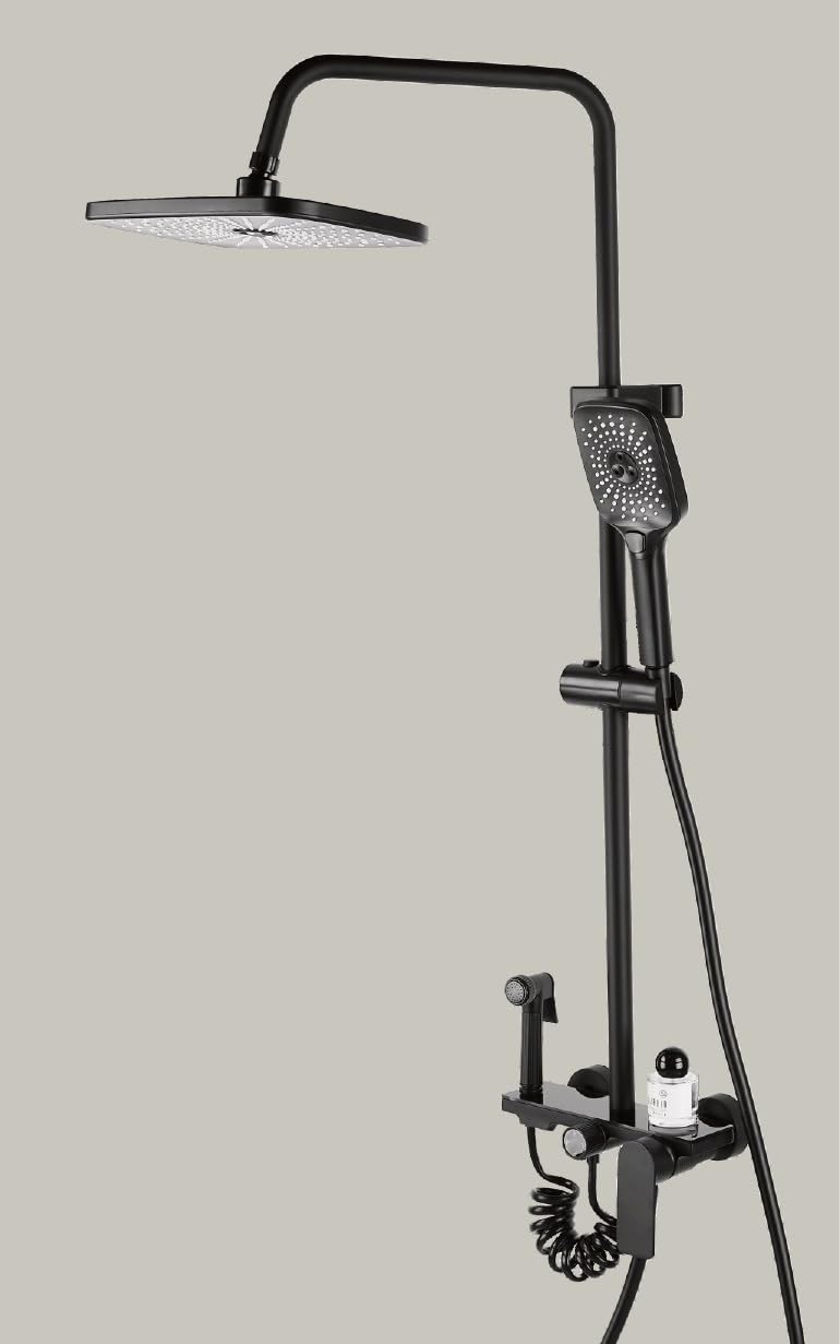 Premium Brass Shower Panel System - 4 Function Wall Mounted Mixer with Hand Shower, Rainfall Showerhead & Jet Spray - Matte Black Bathroom Upgrade for Spa-Like Experience