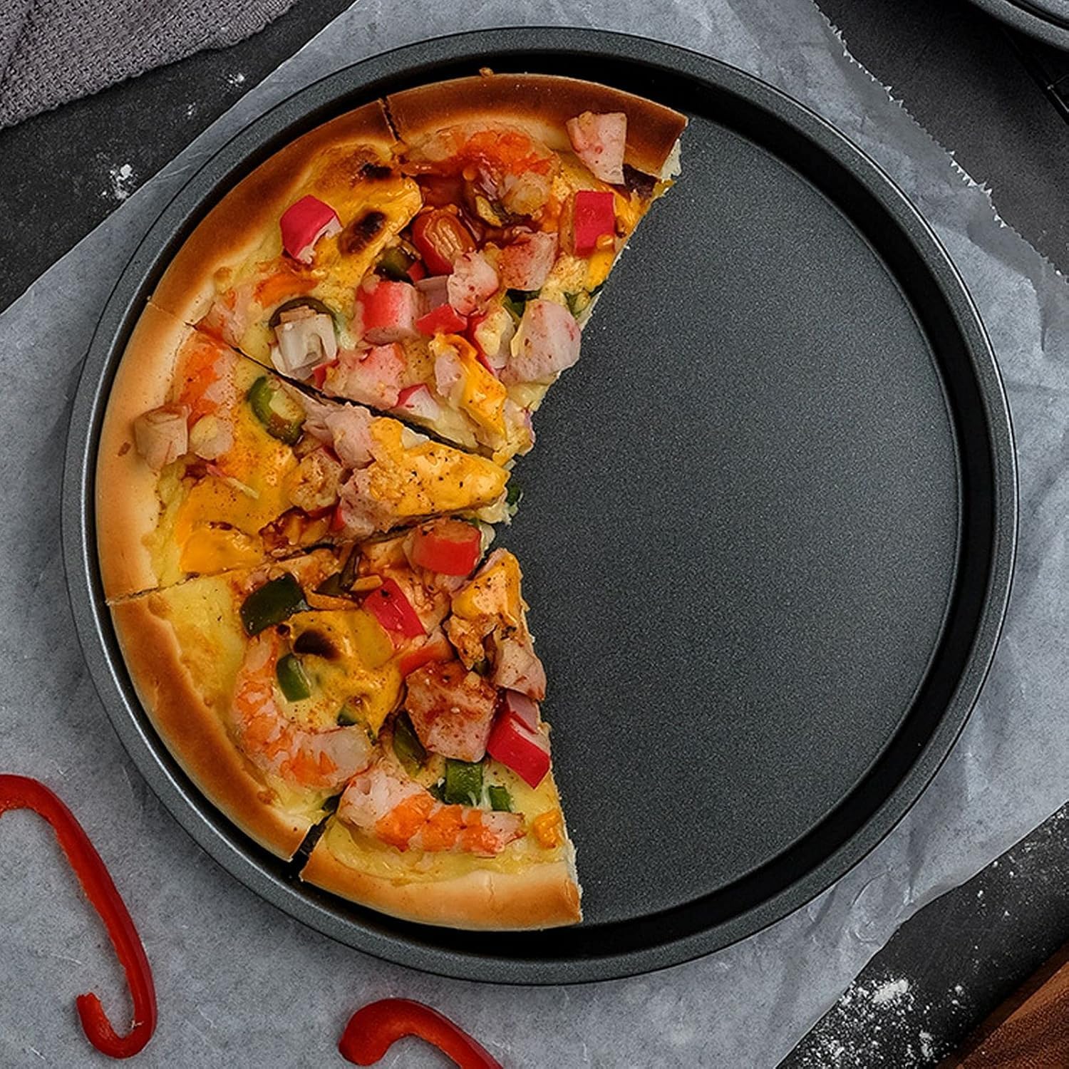9 Inch Non-Stick Carbon Steel Pizza Pan with Teflon Coating - Oven, Microwave & OTG Safe Bakeware - Perfect for Homemade Pizza, Baking Bread & Roasting Vegetables
