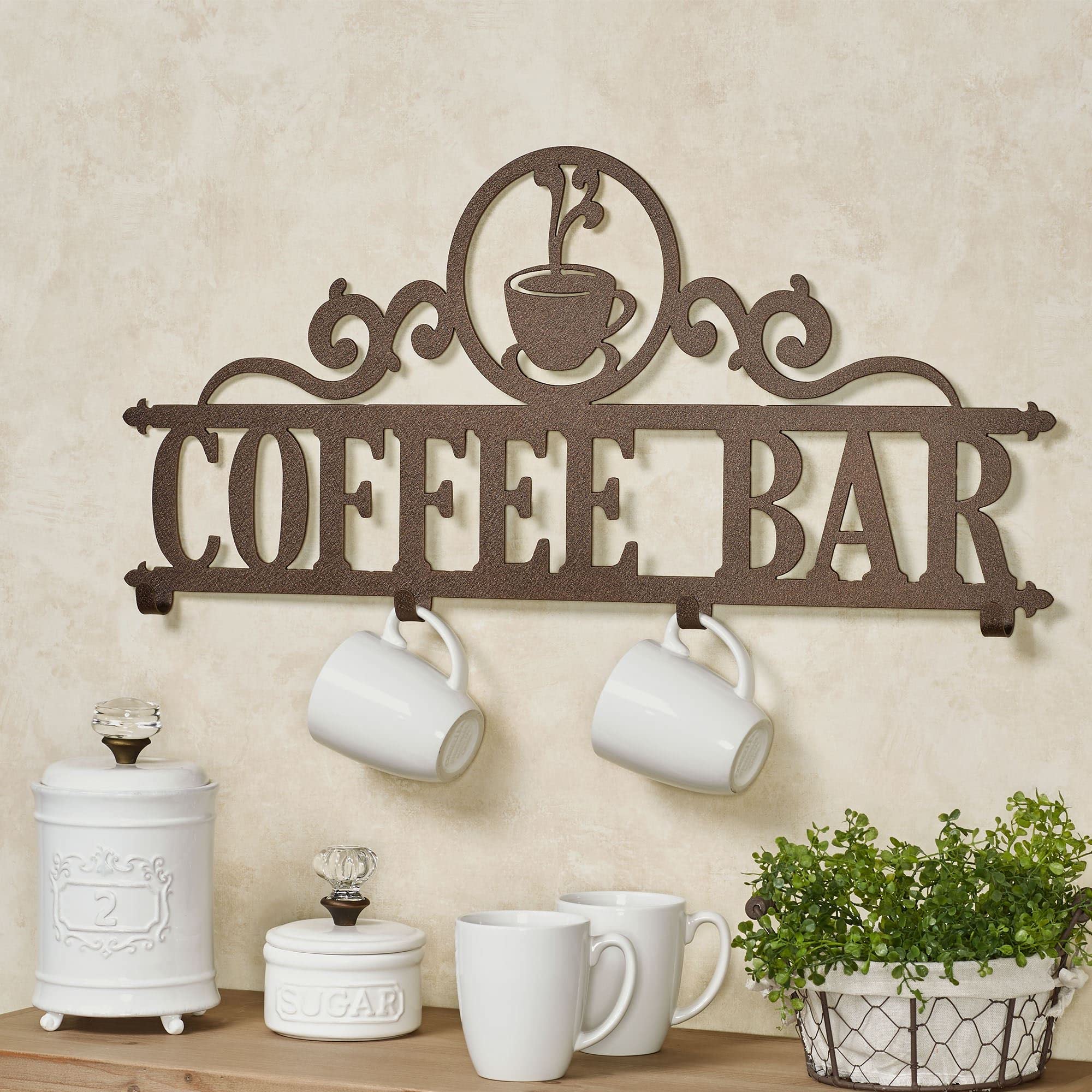 Touch of Class Bronze Steel Coffee Mug Wall Hook Rack - Indoor/Outdoor Kitchen & Dining Room Organizer - Perfect for Coffee Bars, Pantries, and Entryway Storage