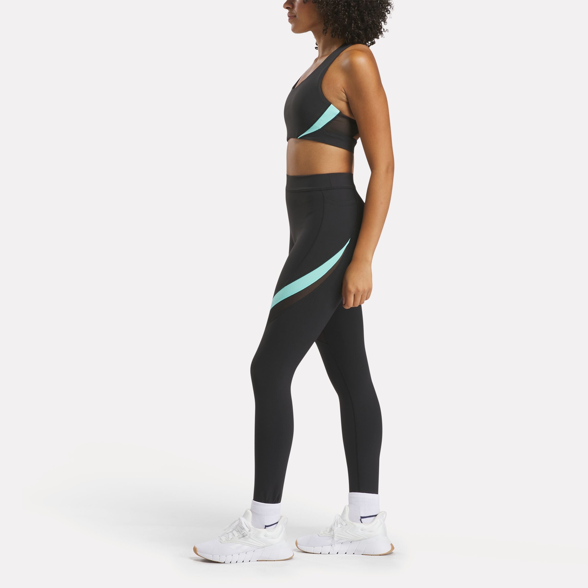 Lux Hr 7/8 Tight - High Waisted Yoga Pants for Women, Cb Black/Aqua - Perfect for Workouts, Running & Lounge Wear