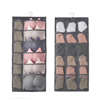 Hanging Storage Organizer - Double Sided Wall Mount Closet Organizer with 30 Pockets for Socks, Bras & Underwear | Space Saving Wardrobe Storage Solution for Bedroom, Closet & Dorm Room (Beige)