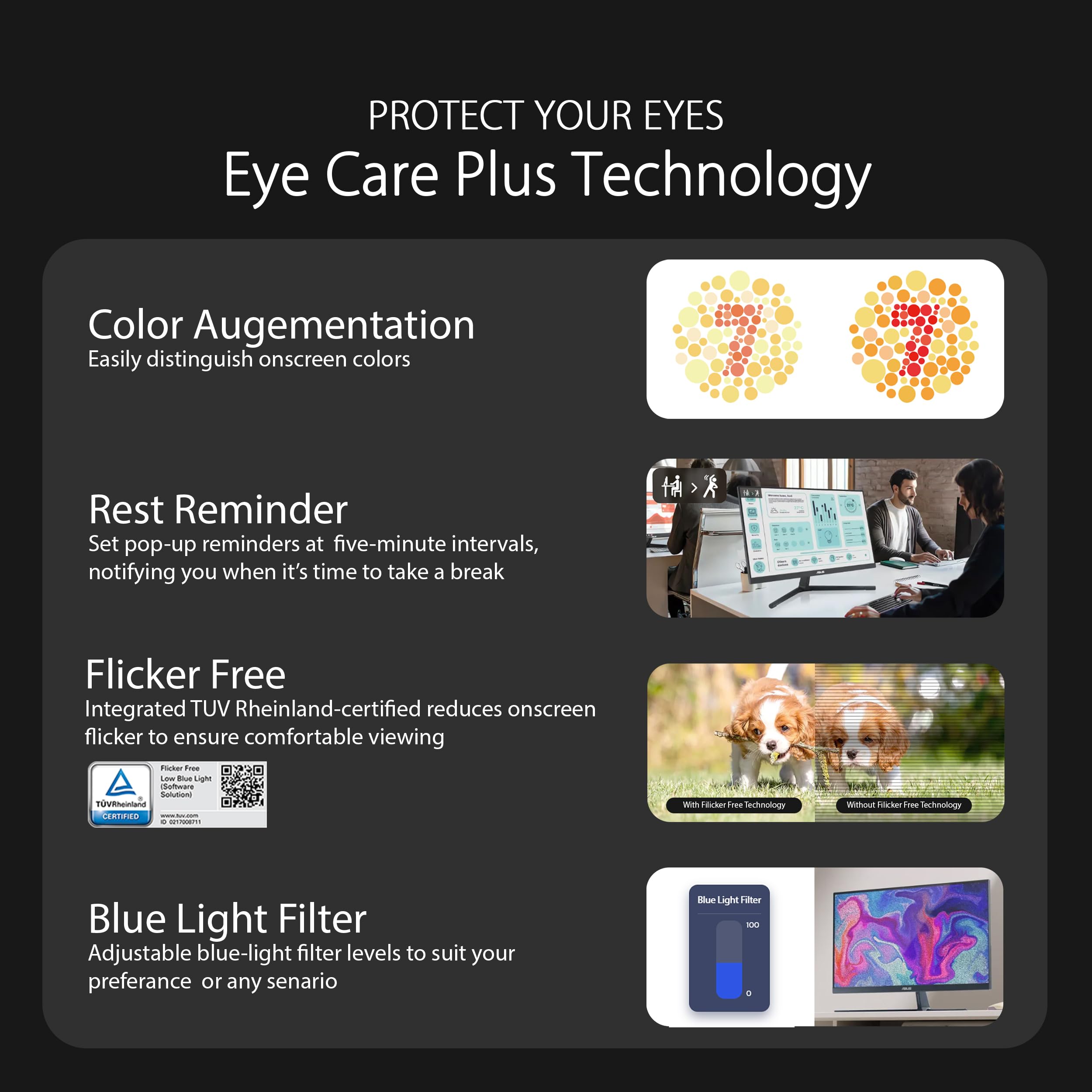 ASUS Eye Care VU249CFE-M 24 Inch Full HD Monitor - 100Hz, 1ms MPRT, AdaptiveSync, IPS Panel, VESA 75x75, 16:9, 1920x1080, HDMI, USB-C with 15W PD - GreenProduct, Epeat Gold Certified - Ergonomic Beige Design for Home Office & Gaming