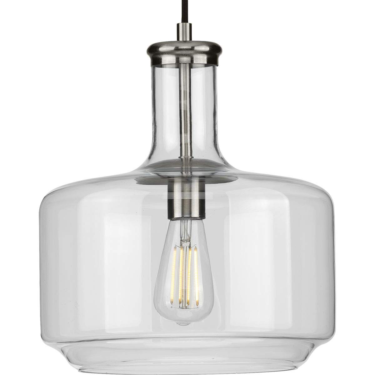 Latrobe Collection 1-Light Clear Glass Coastal Pendant Light with Brushed Nickel Finish - Perfect for Kitchen Island, Dining Room, and Beach House Decor