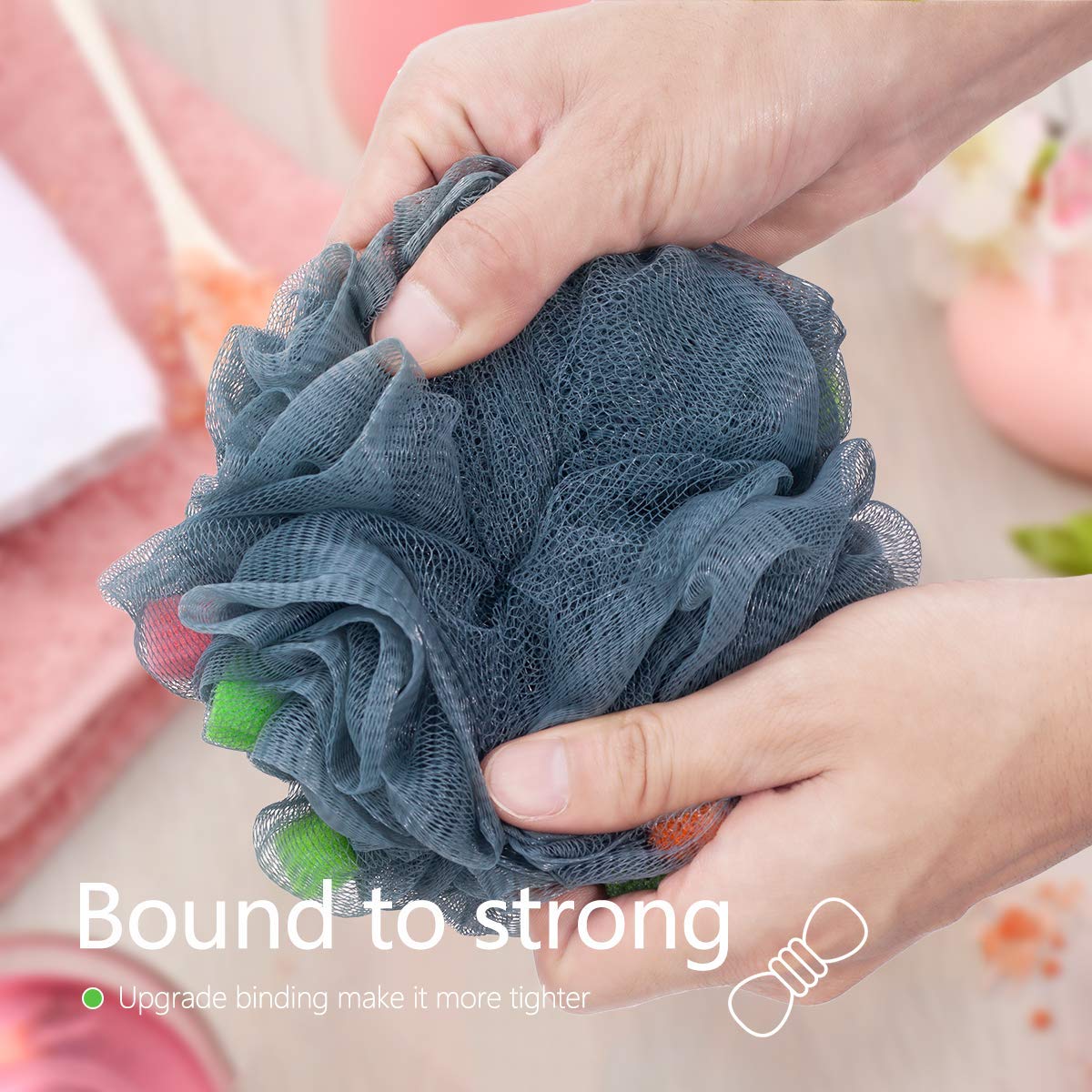 Exfoliating Loofah Bath Sponge with Soft Mesh Puffs - 2 Pack Colorful Shower Sponge Balls for Gentle Skin Cleansing & Body Scrub - Perfect for Shower, Bath, Spa & Gift Giving