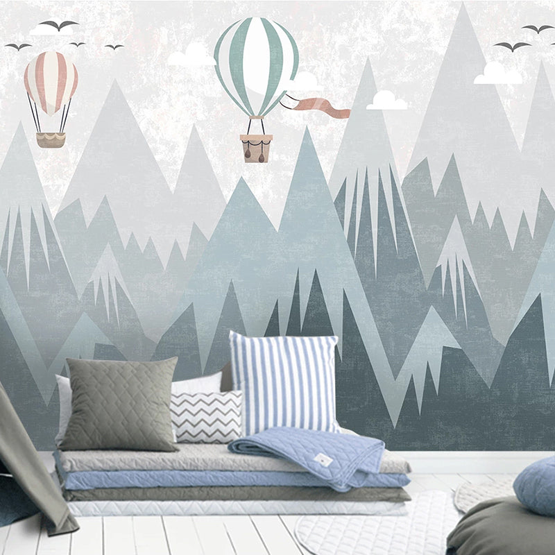 Air Balloons Flying Over Mountain Peaks Nursery Wallpaper - Scenic Kids Room Decor for Baby Boy & Girl Bedroom, Playroom - Perfect for Nursery, Children's Bedroom & Play Area Wall Decoration