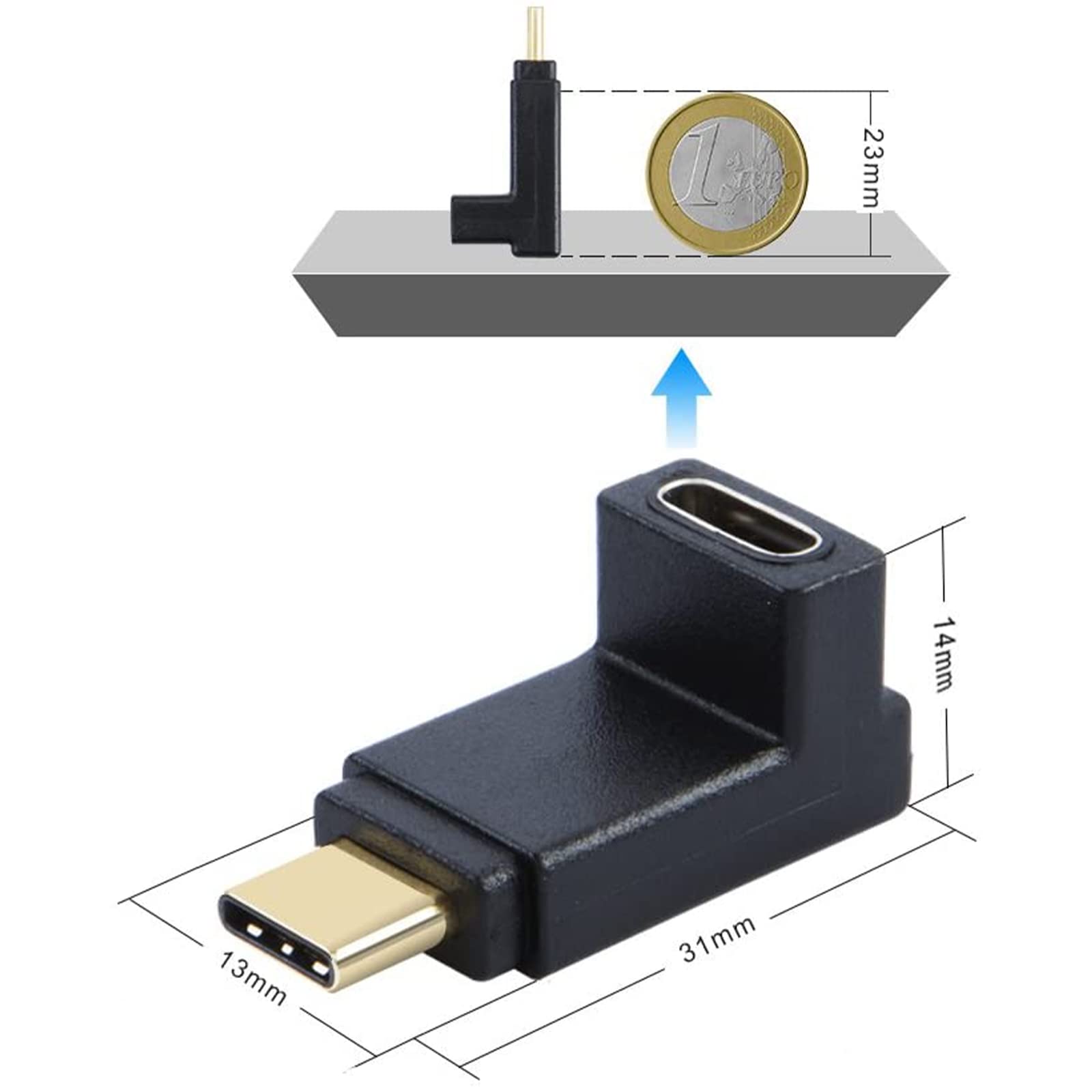 CableCreation USB C Extension Adapter - 90 Degree Up & Down Angle USB 3.1 Type C Male to Female Converter (3A/10Gbps) - Compatible with MacBook Pro/Air, iPad Pro, Samsung Galaxy - Perfect for Office, Travel & Home Charging Setup
