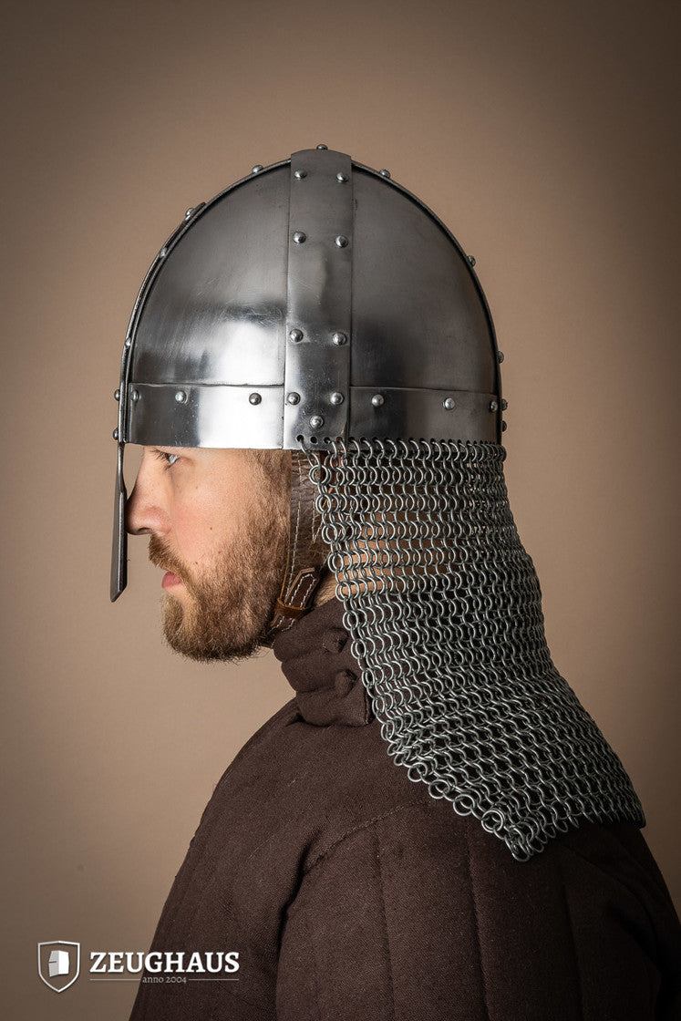 Polished 1.6mm Nasal Spangenhelmet with Aventail - Medieval Knight Helmet for LARP, Cosplay & Historical Reenactment