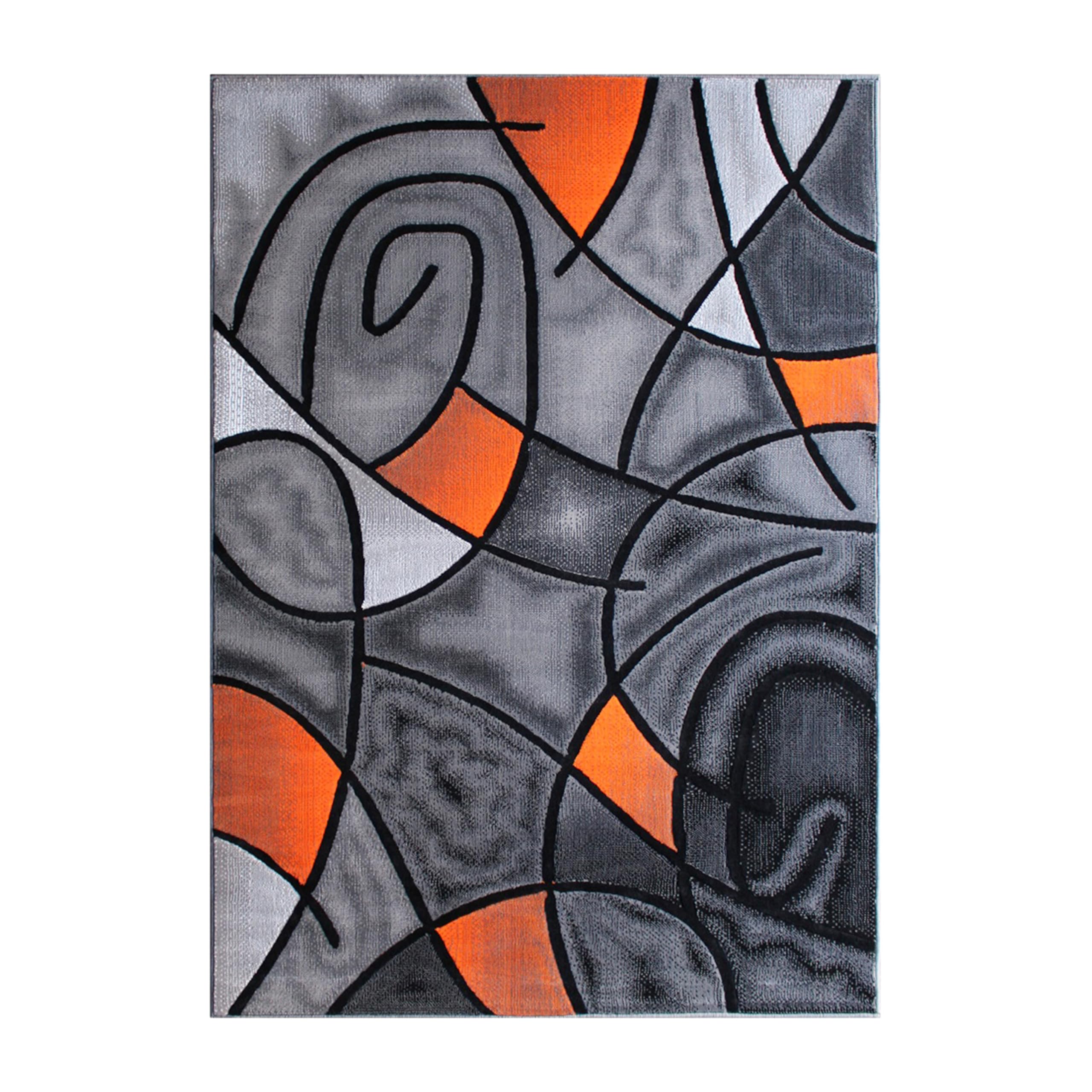 EMMA + OLIVER Urbane Plush Olefin Accent Rug - Abstract Geometric Pattern in Gradient Gray with Vibrant Orange Accents - 8x10 Indoor Area Rug - Stain & Moisture Resistant - Perfect for Living Room, Bedroom or Office Decor