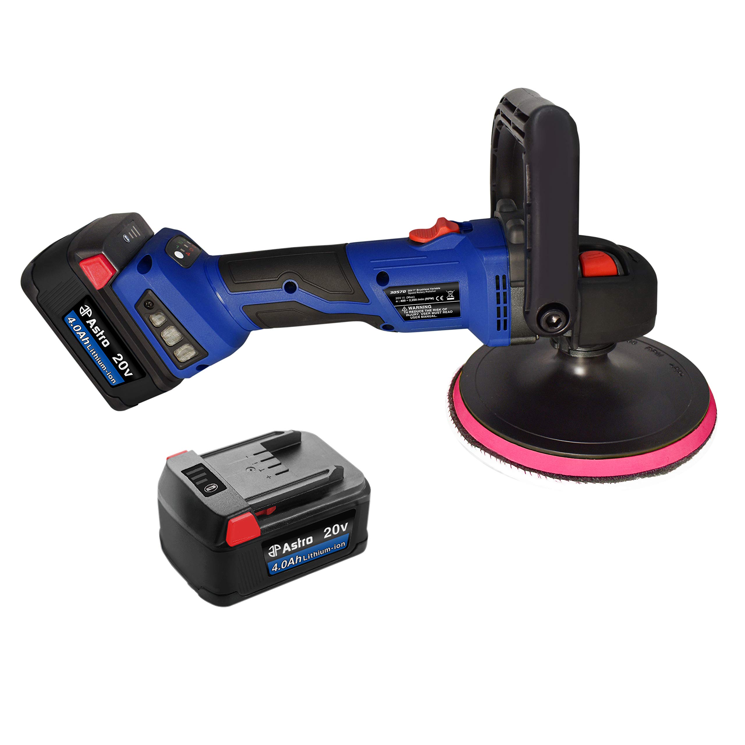 Astro Tools 30570 20V 7-Inch Brushless Variable Speed Cordless Rotary Polisher with 2 Batteries - Perfect for Car Detailing, Boat Polishing & Surface Restoration
