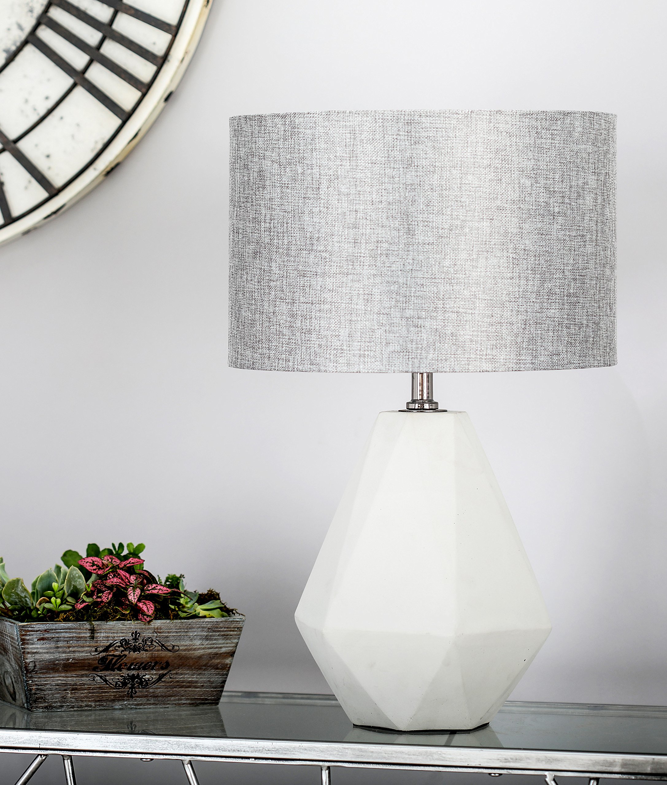 Deco 79 Modern Gray Cement Stone Geometric Table Lamp with Drum Shade - 14
