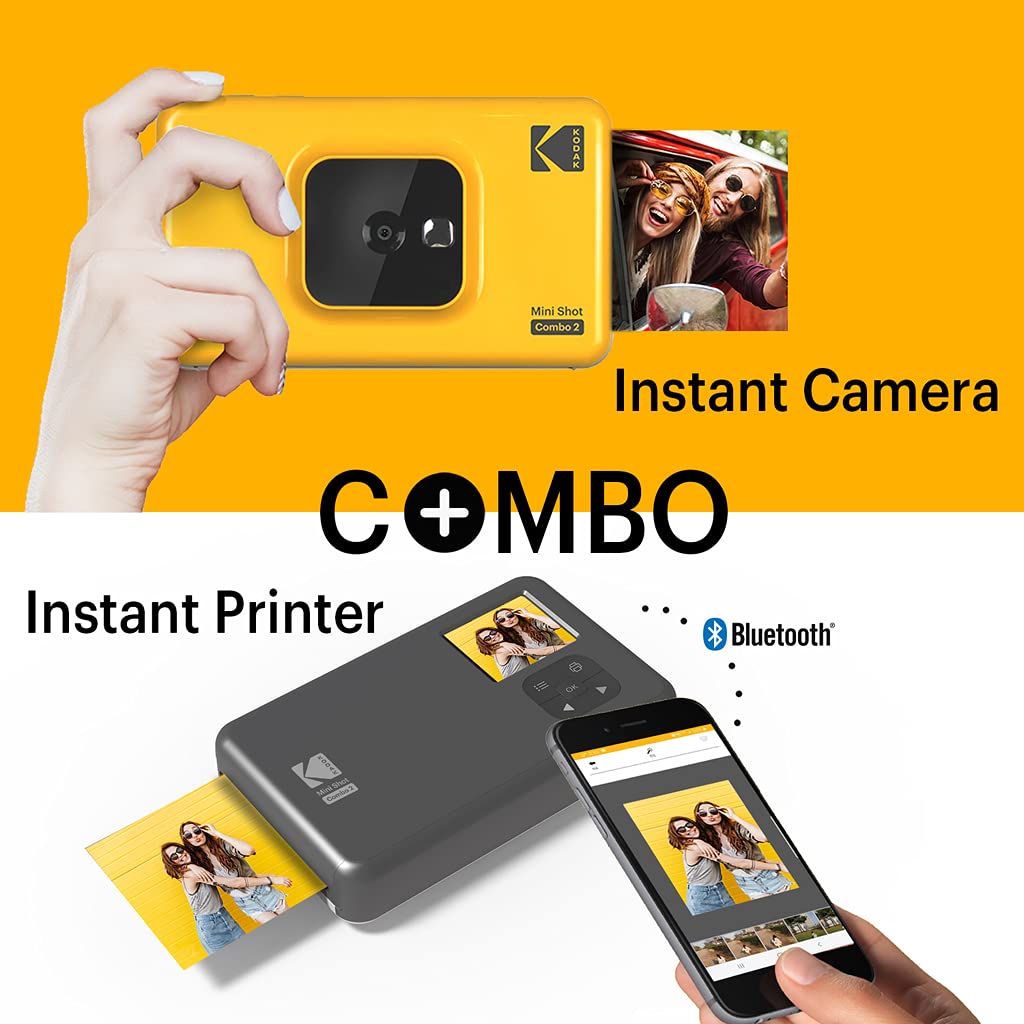 Kodak Mini Shot 2-in-1 Instant Camera & Printer Combo (C210) - Yellow | Portable Photo Printing for Travel, Parties & DIY Scrapbooking