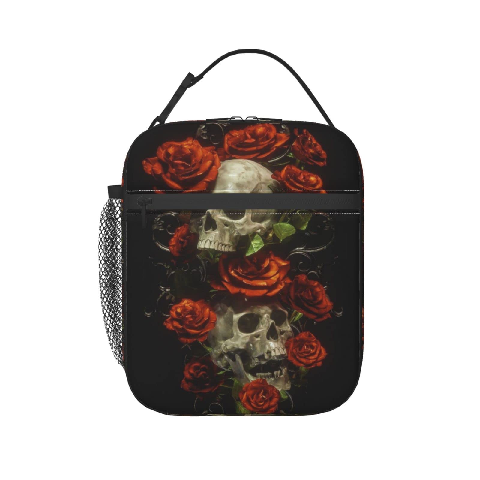 BQIUULO Insulated Lunch Bag with Skull Rose Design - Reusable Cooler Tote for Men & Women - Perfect for College, Work, Office & Picnic - Keep Food Fresh On The Go