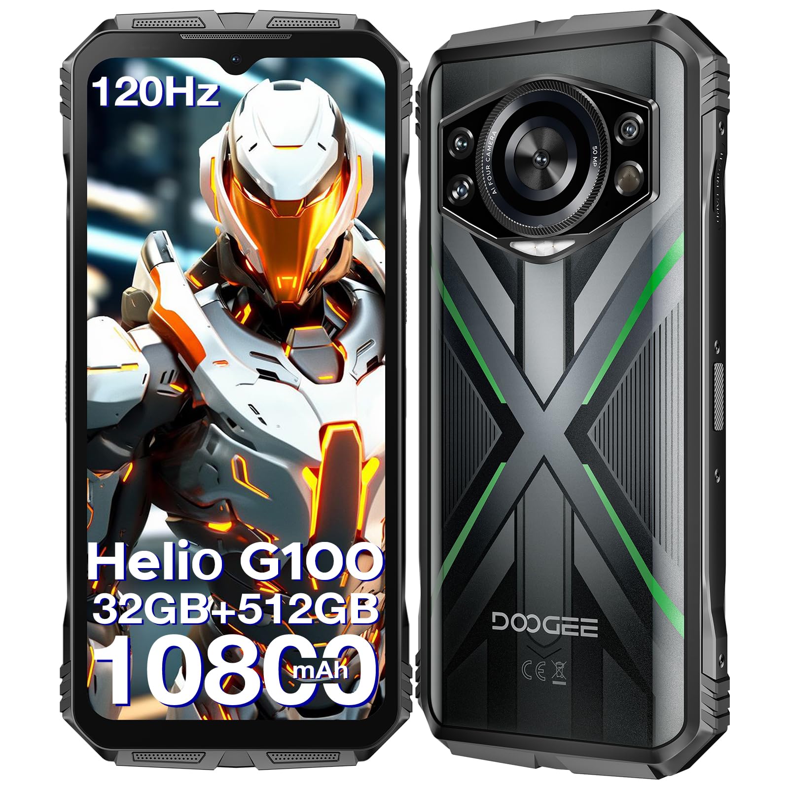 DOOGEE S Cyber Pro Rugged Smartphone - 10800mAh Battery, Android 14, 32GB+512GB, Helio G100 Octa Core, 6.6