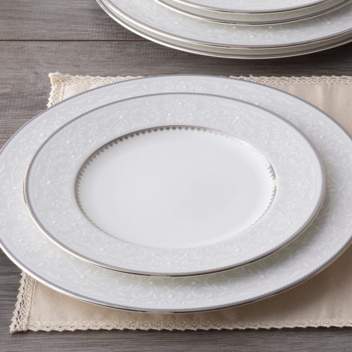 Noritake Brocato 5-Piece White Dinnerware Set - Elegant Porcelain Plates, Bowls & Cups for Formal Dining & Special Occasions