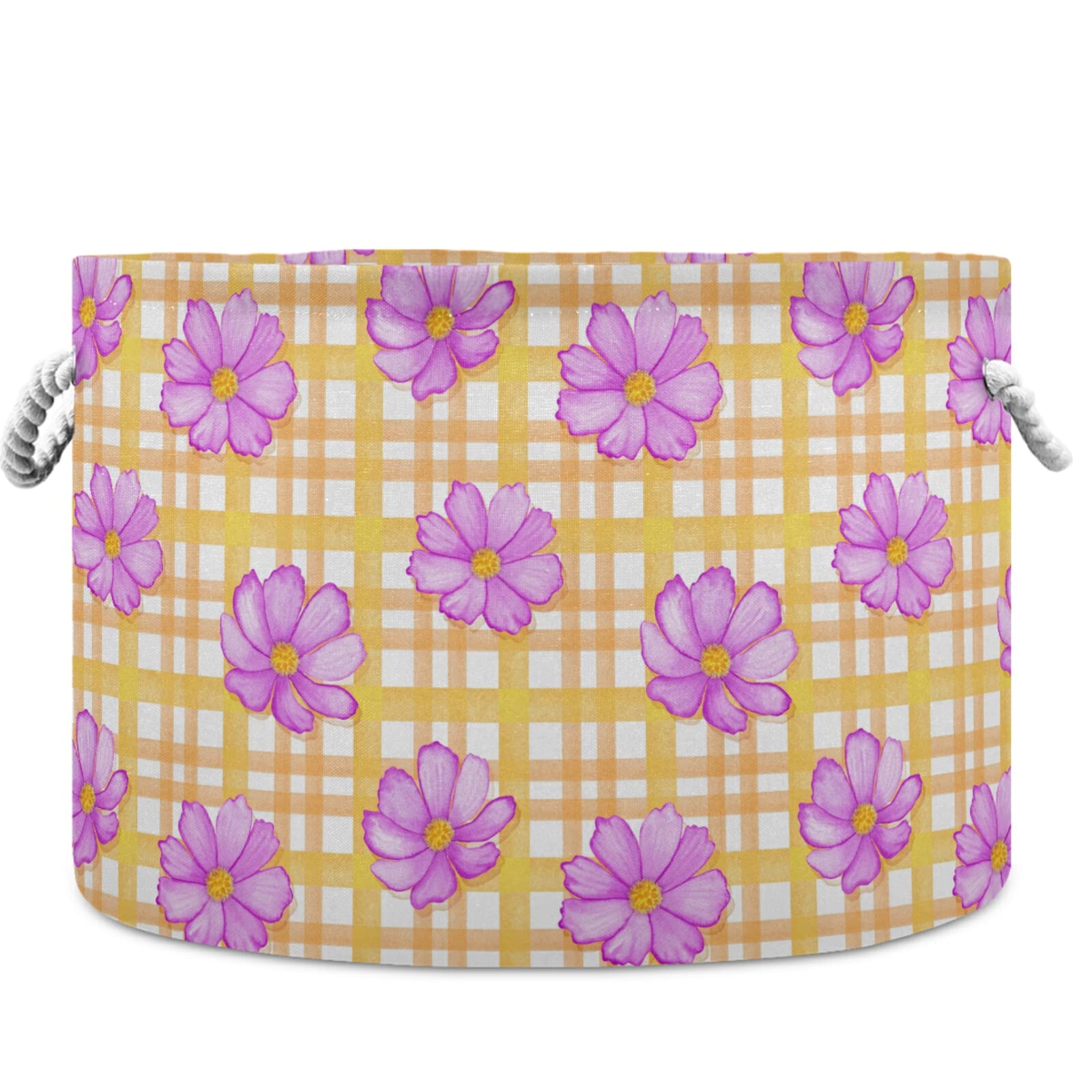 Visesunny Collapsible Fabric Storage Basket - Orange Gingham Check Design for Laundry, Toys & Clothes | Perfect for Bathroom, Bedroom, Nursery, Closet & Office Organization | Space-Saving Home Storage Solution