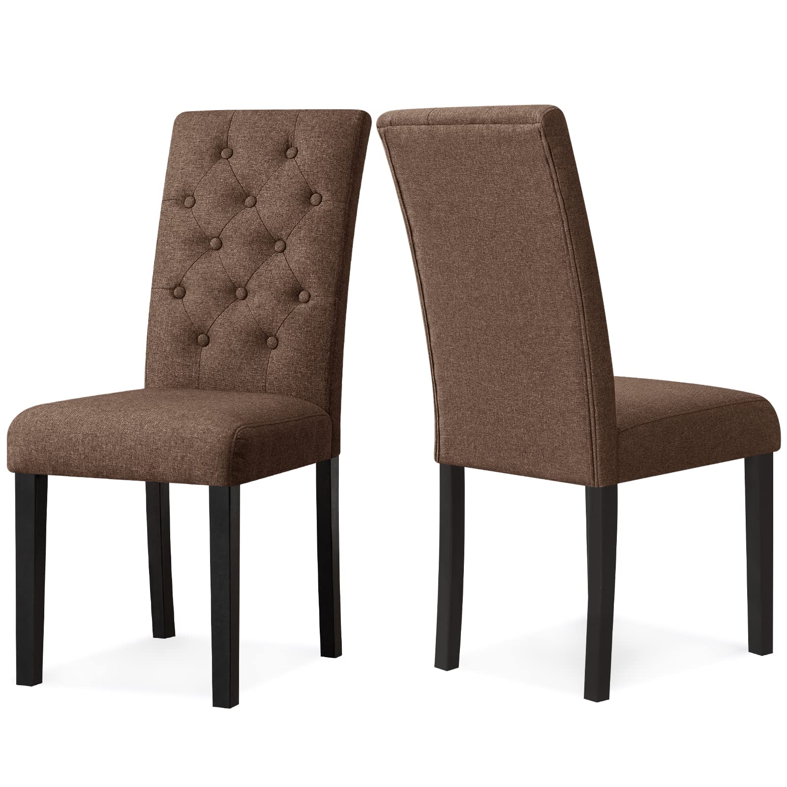 Subrtex 2-Piece Line Fabric Dining Room Chairs Set in Chocolate Brown - Perfect for Kitchen, Breakfast Nook, and Small Space Dining Areas