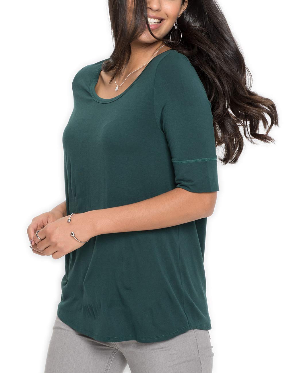 Women's Elbow Length Sleeve Cotton Blouse - Summer Casual Tunic Tee Shirt for Work, Travel & Everyday Wear | Breathable & Comfortable Top
