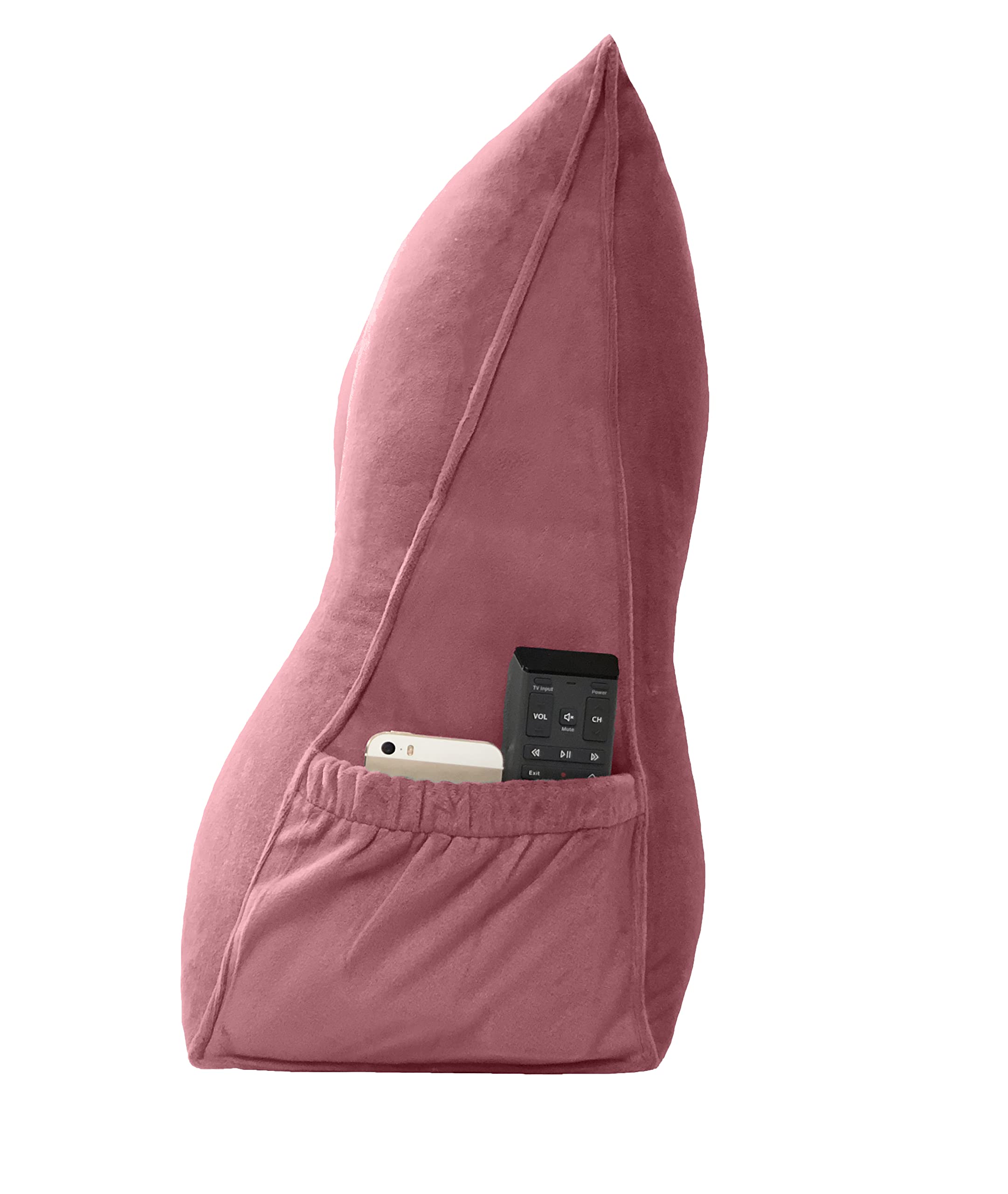 **Large Triangular Reading Bed Rest Pillow with Removable Cover & Side Pockets - Wedge Cushion for Back Support, Headboard, and Comfort (Pink, 39 x 8 x 20 Inches) - Perfect for Reading, Relaxing, or Watching TV in Bed**