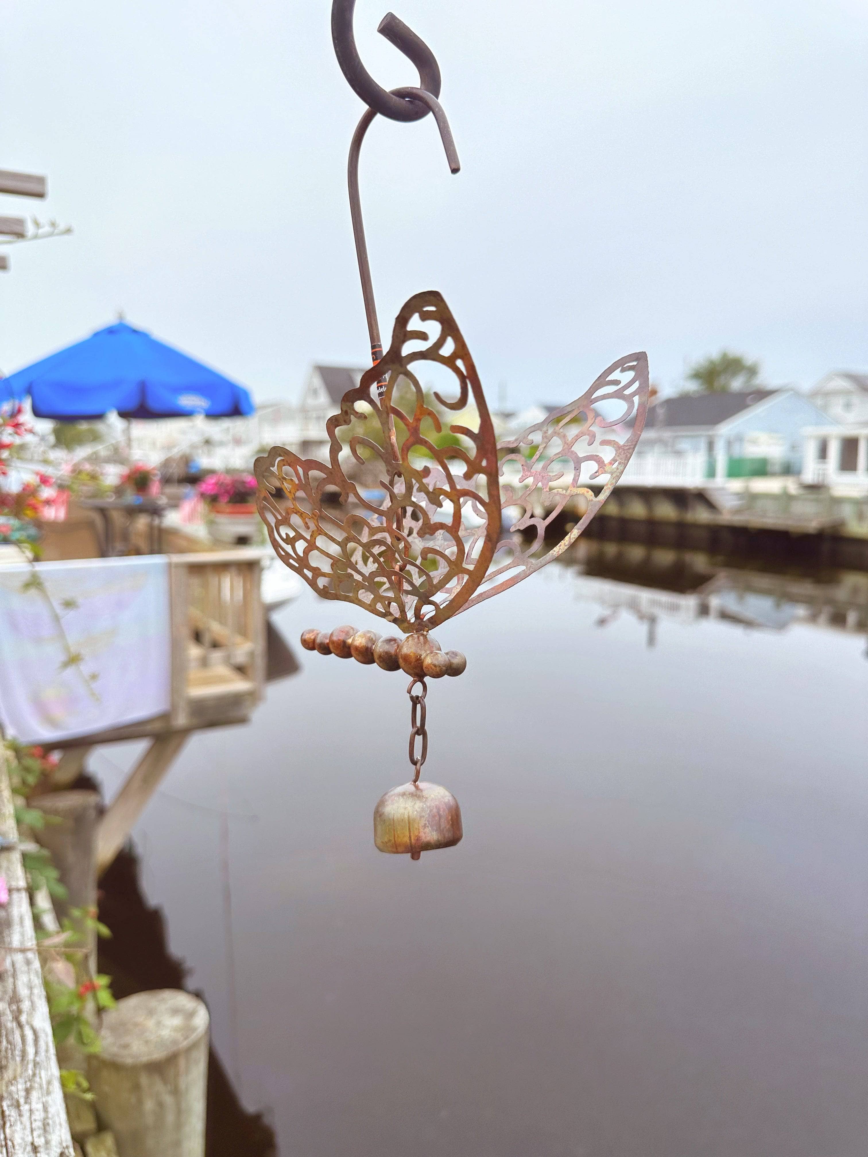 Handmade Hanging Butterfly with Bell Ornament - Wind Chime for Garden, Patio, Nursery & Home Decor
