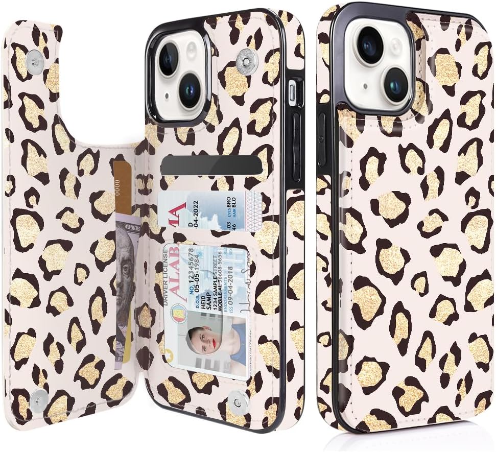 iPhone 15 Pro Case with Leather Kickstand & Double Magnetic Clasp - RFID Blocking Protective Cover for 6.1