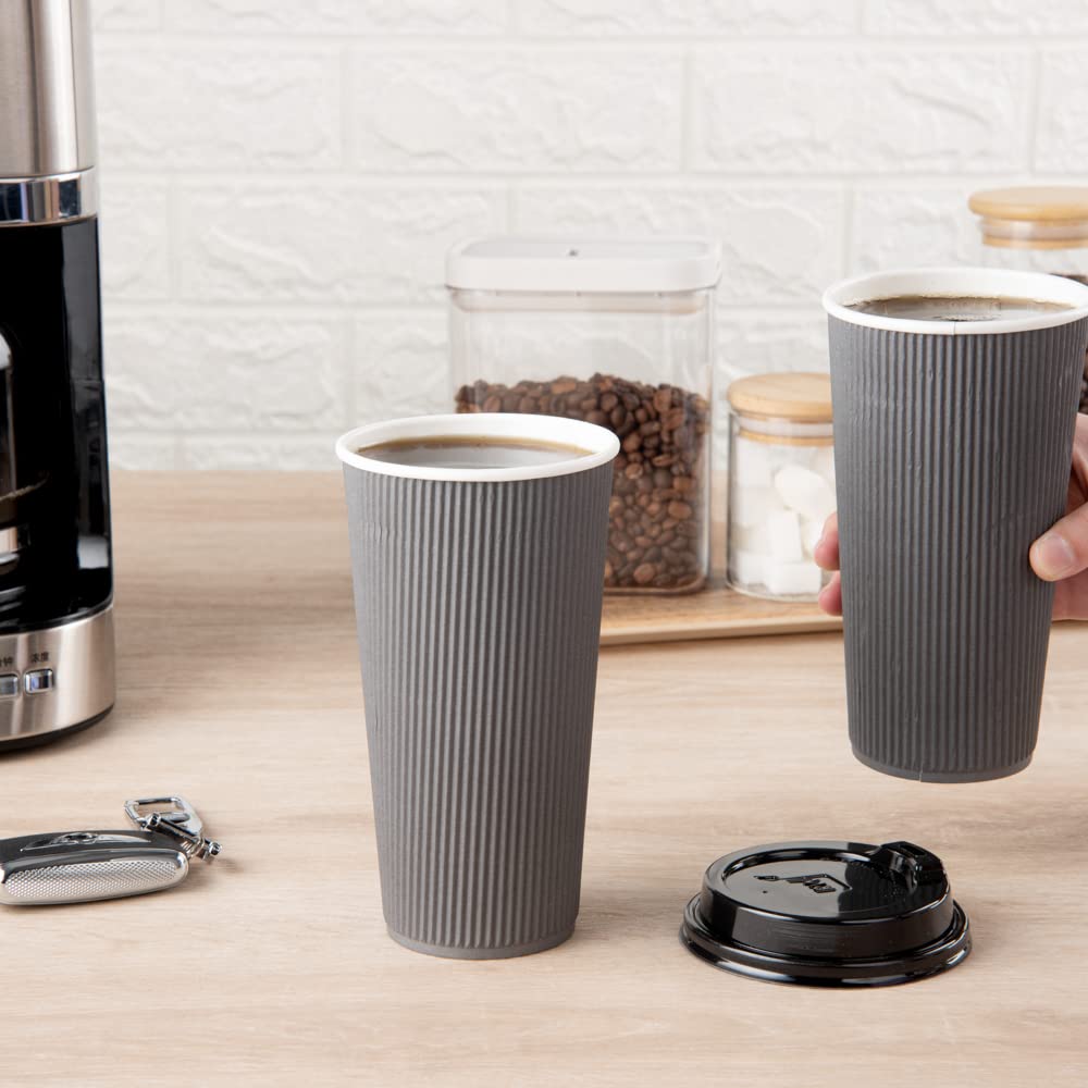 20oz Insulated Coffee Cups with Secure Grip - 250 Pack Double Wall Corrugated Paper Cups | Leakproof & Sustainable | Matching Lids Sold Separately | Perfect for Coffee Shops, Offices & Catering Events