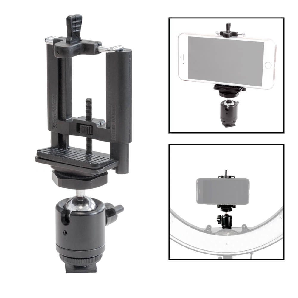 Professional Smartphone Clamp with Mini Hot Shoe Mount & Ball Head - Perfect for Vlogging, Photography, and Live Streaming on iPhone & Android Devices