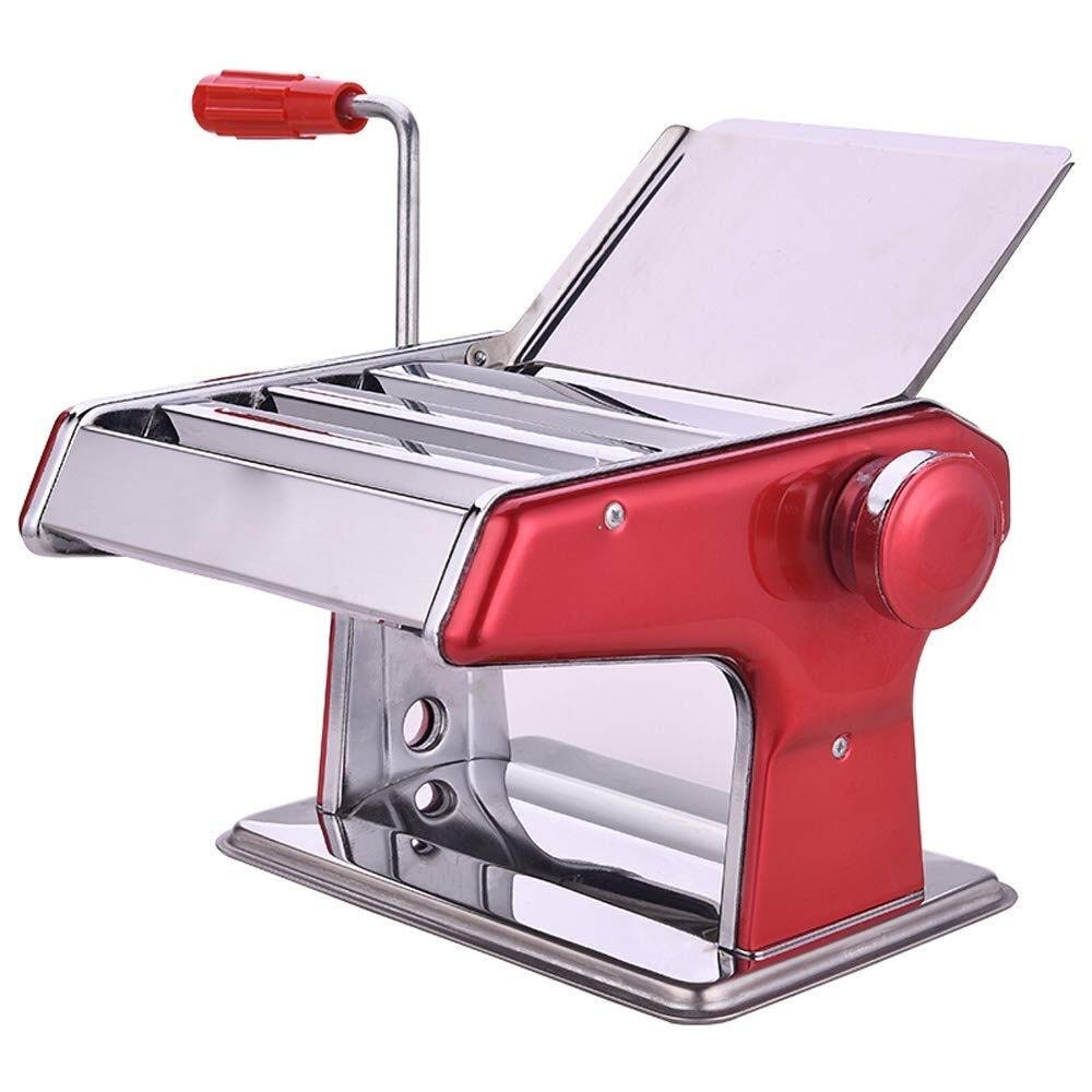 ZKS-KS Manual Pasta Maker - Stainless Steel Noodle Press Machine for Homemade Pasta, Dumpling & Lasagna (21x14x20cm, Red) - Perfect for Italian Cooking, Asian Noodles & Family Kitchen DIY