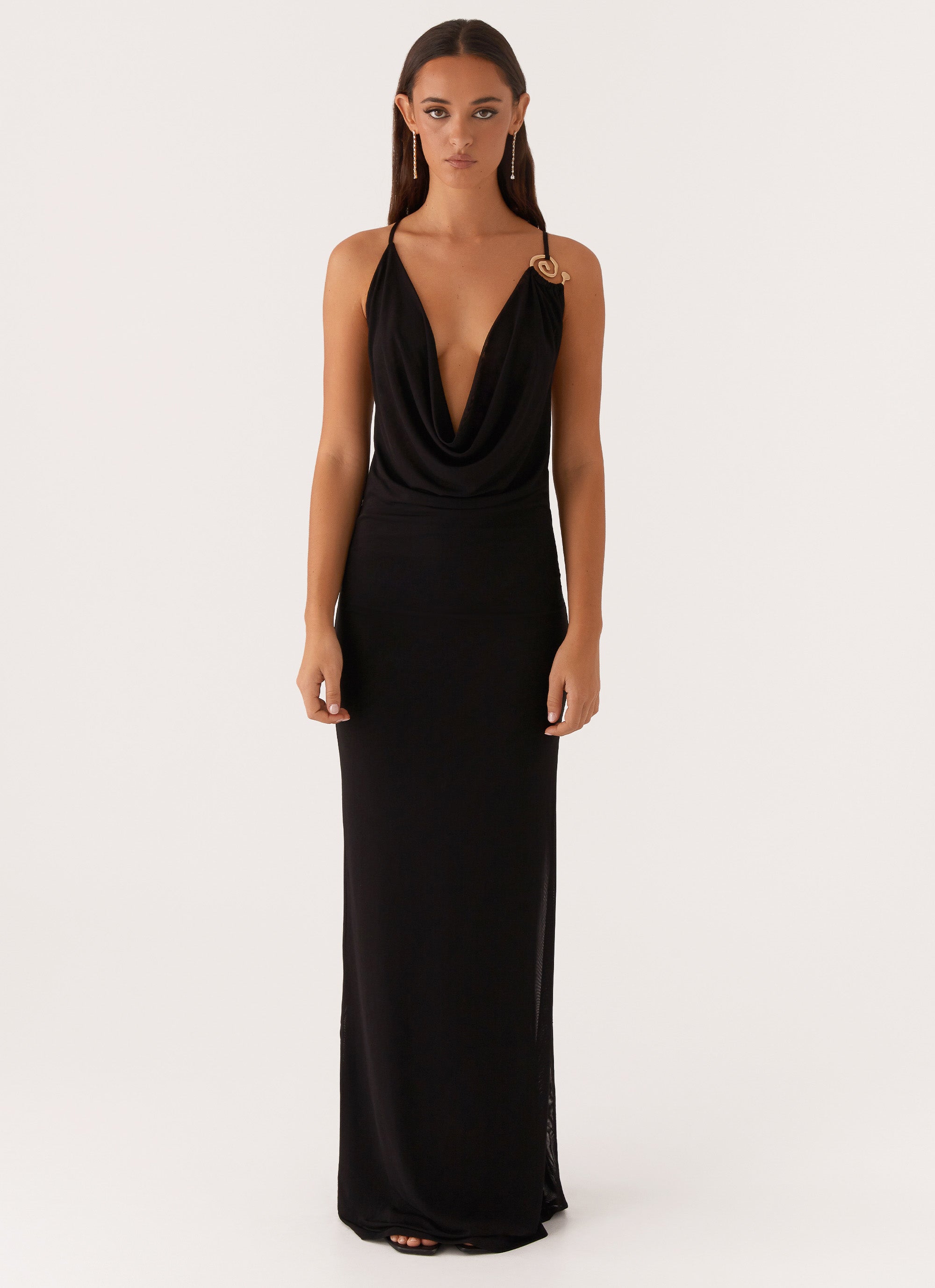 Game Player Maxi Dress - Black | Women's Long Sleeve Flowy Party Dress for Casual Outings, Date Nights & Special Occasions