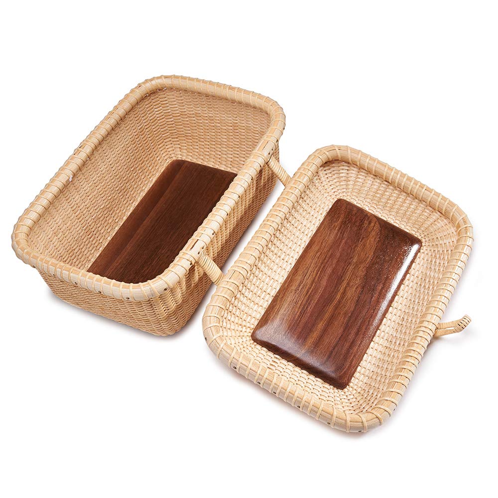 Handwoven Rattan Storage Basket Set with Lid - Nantucket Rectangular Baskets for Shelves, Home Organization & Decor | Perfect for Bedroom, Bathroom & Living Room Storage