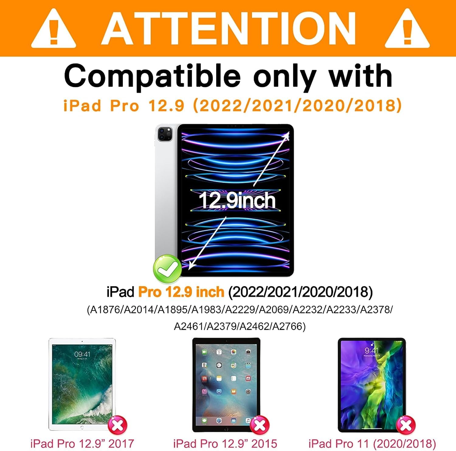 BATYUE iPad Pro 12.9 Case (6th/5th/4th/3rd Gen 2022-2018) - Shockproof Protective Cover with Apple Pencil Holder & 360° Rotating Stand | Perfect for Work, Study, and Travel - Orange