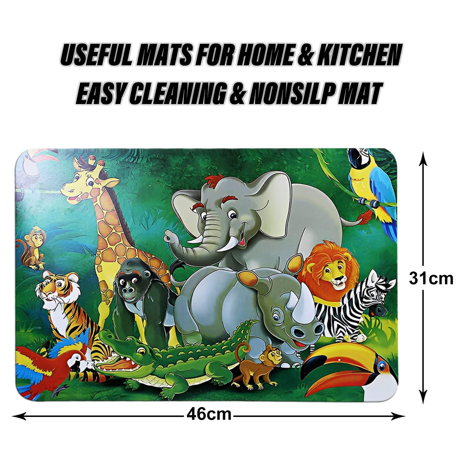 Kuber Industries Waterproof Table Mat Set of 6 - Heat-Resistant, Washable Animal Print Placemats for Kitchen Counter & Coffee Table (Green) | Perfect for Dining, Entertaining & Home Decor
