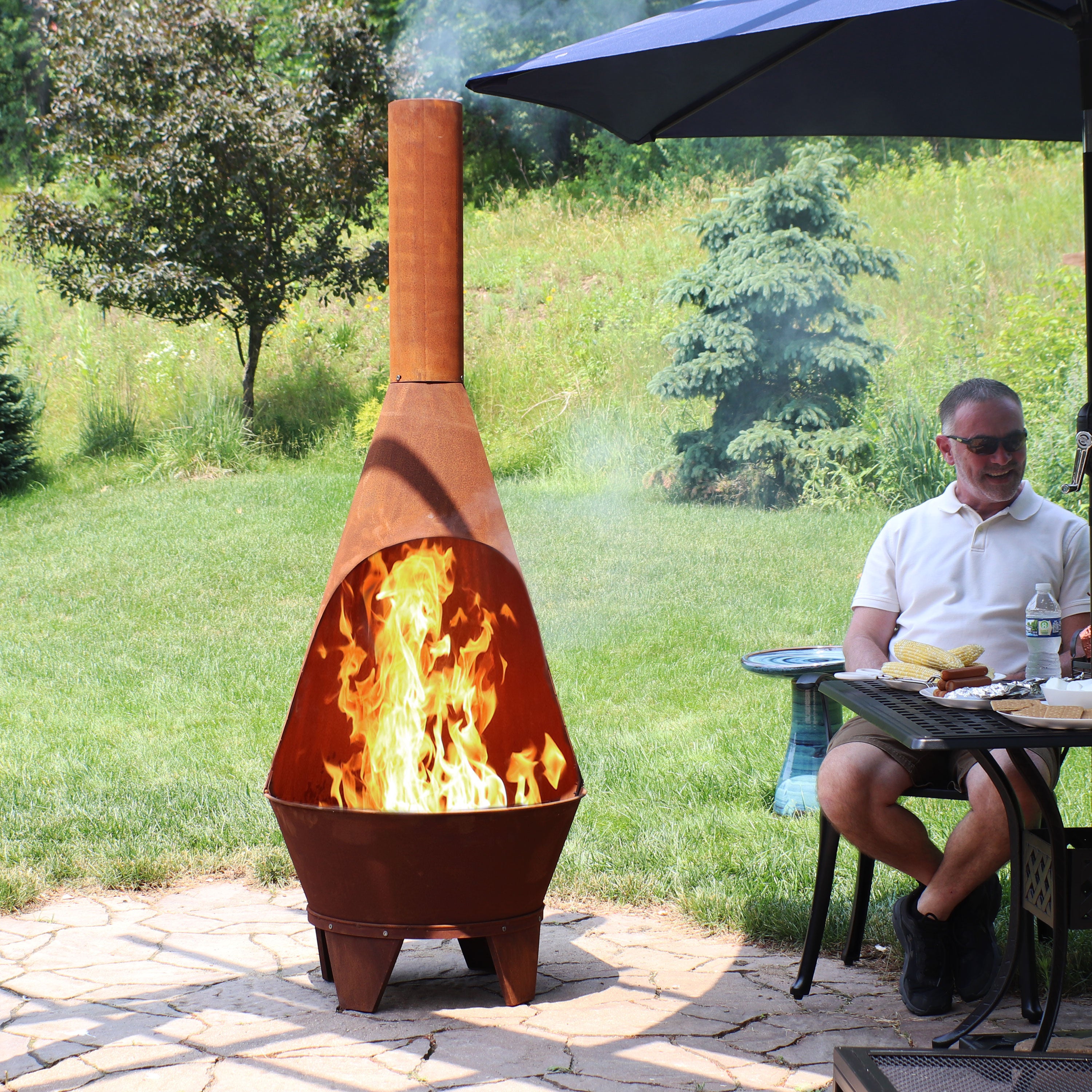 Sunnydaze 6-Foot Wood Burning Chiminea Fire Pit - Rustic Outdoor Patio Heater for Backyard, Garden & Camping