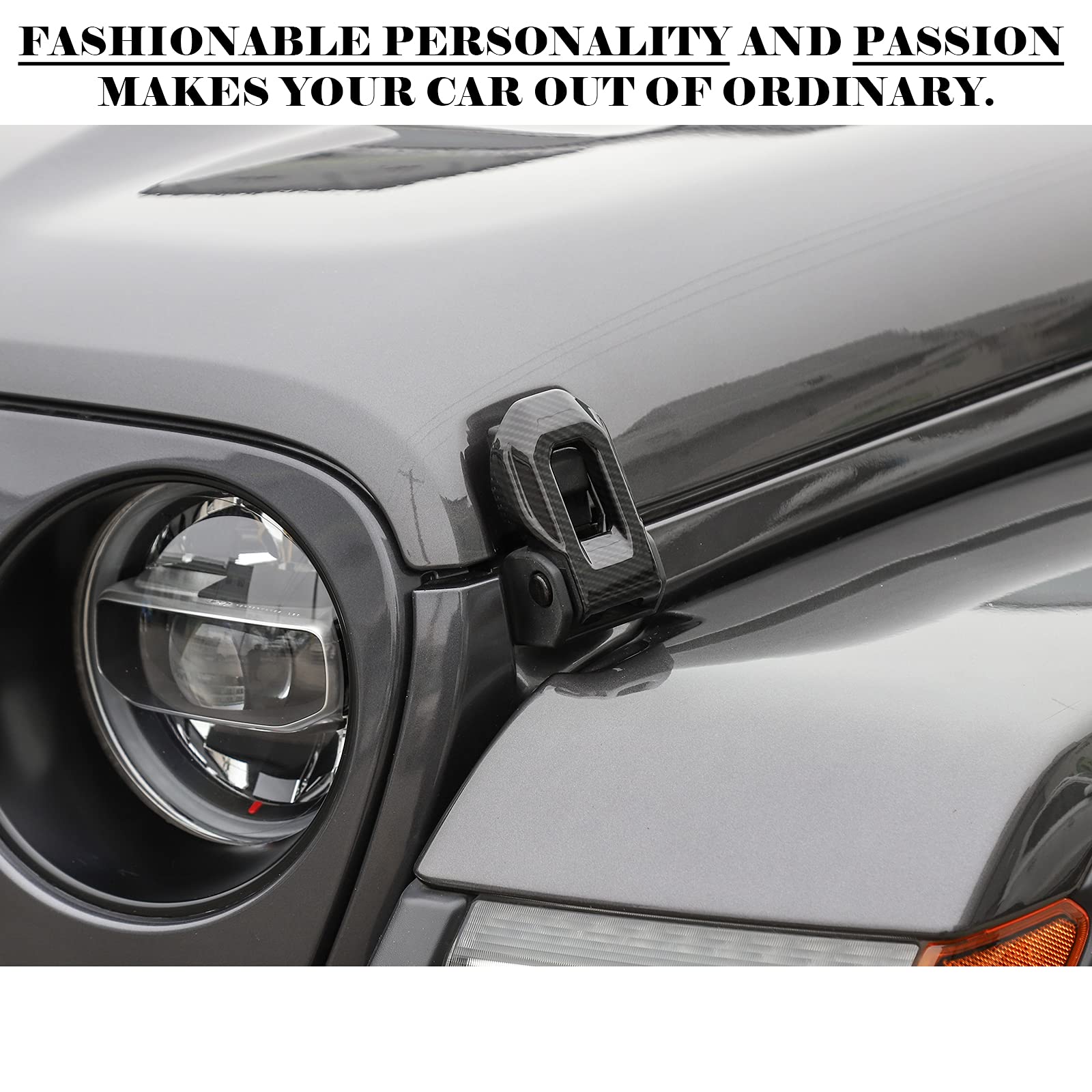 CheroCar Carbon Fiber Hood Lock Latches Cover for 2018-2021 Jeep Wrangler JL JLU & 2020-2021 Gladiator JT - Durable Exterior Accessories & Decorative Stickers for Off-Road Adventure & Car Customization