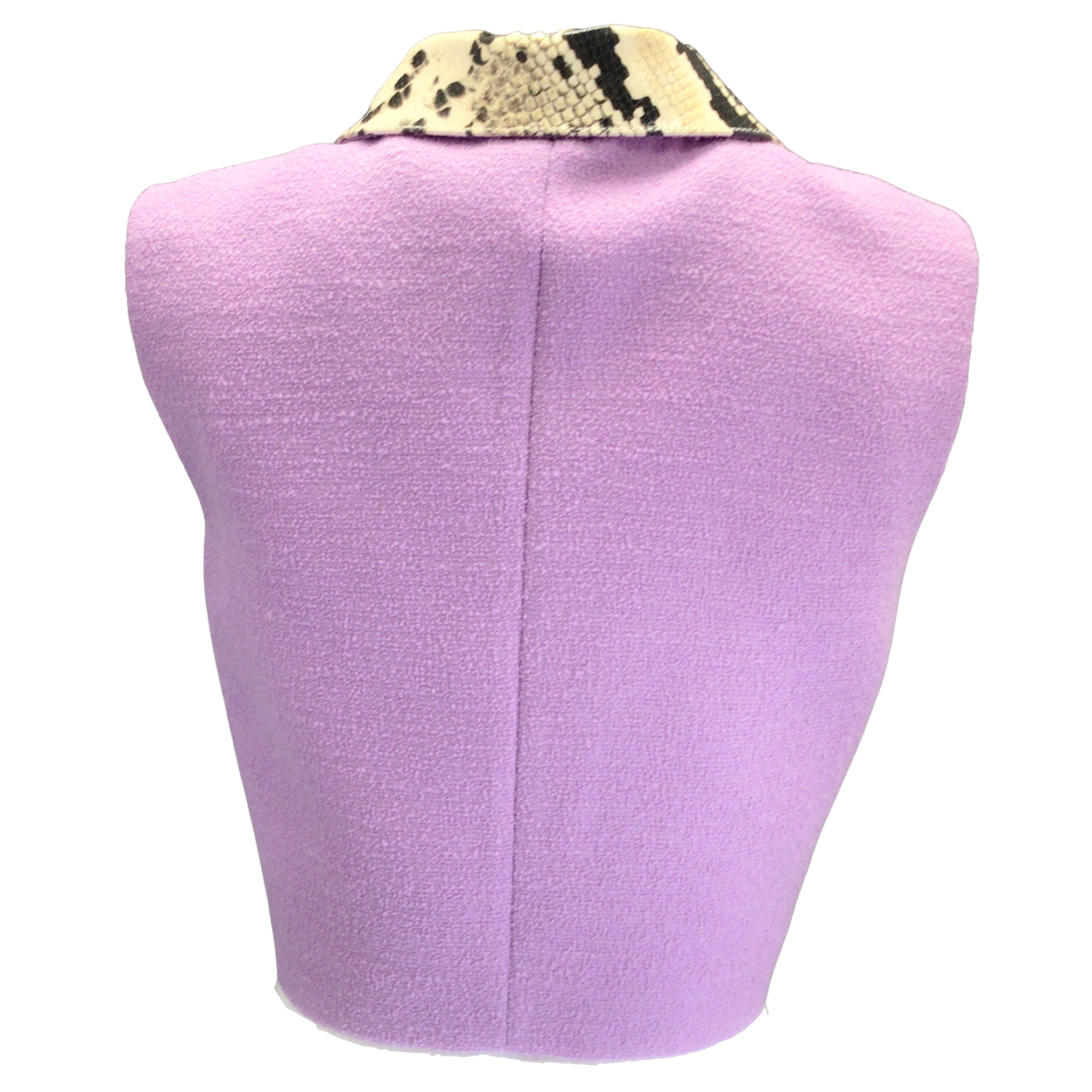 Alessandra Rich Lilac Python Print Leather Collar Tweed Boucle Knit Gilet Vest for Women | Fashionable Layering Piece for Fall & Winter Outfits | Perfect for Office, Parties & Special Occasions