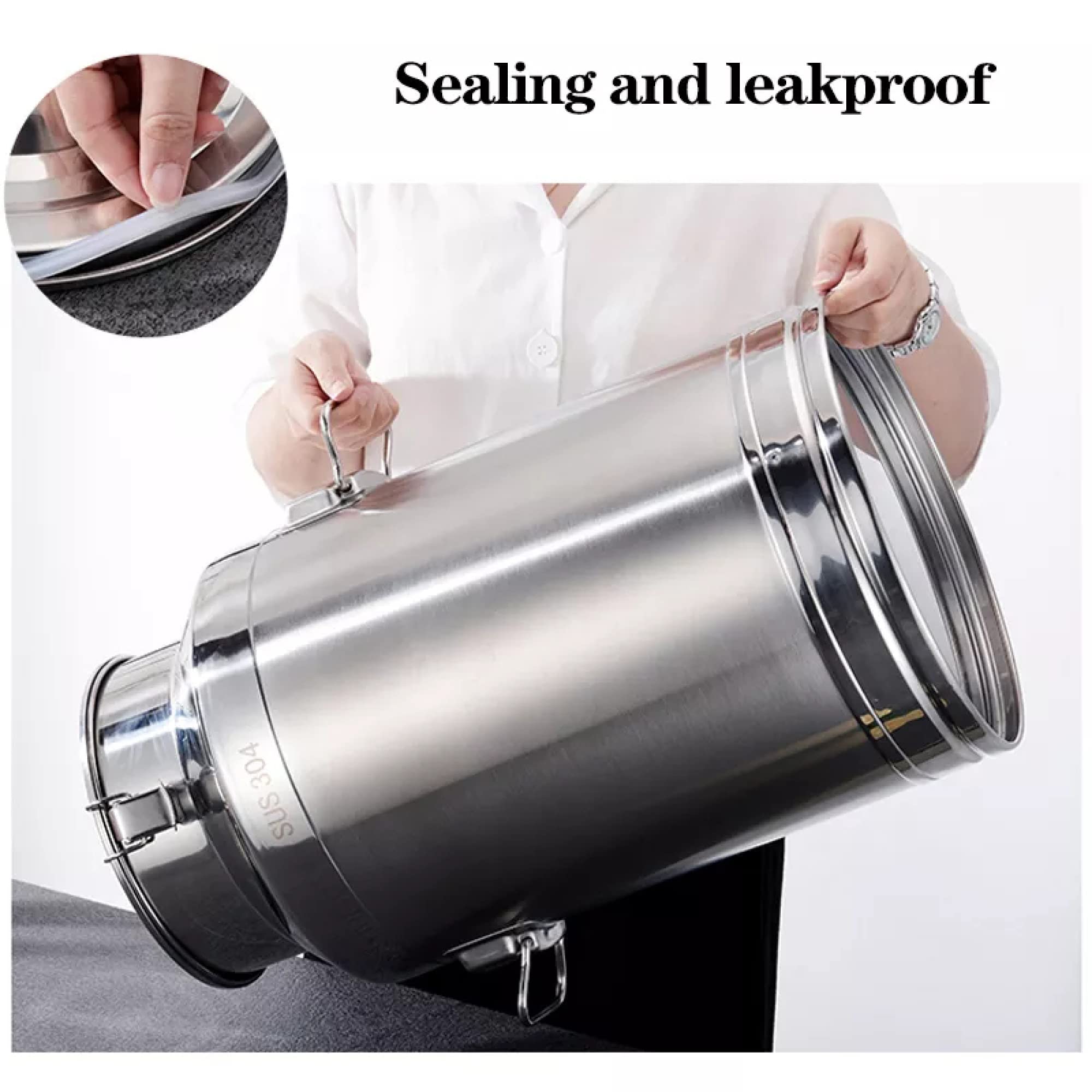 48L 201 Stainless Steel Milk Can with Silicone Sealed Lid & Lock Buckle - Food Grade Oil Barrel, Tea Canister & Liquid Storage Container for Transporting Milk, Juice, Water - Ideal for Farms, Restaurants & Catering Services