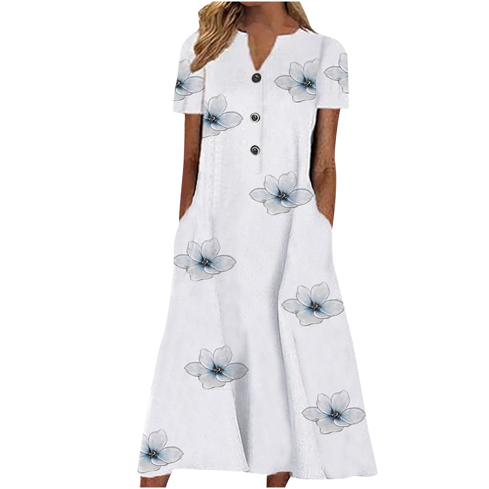 2025 Women's Casual Floral T-Shirt Dress - Elegant A-Line V-Neck Short Sleeve Summer Dress for Spring & Summer | Perfect for Beach, Brunch & Date Nights