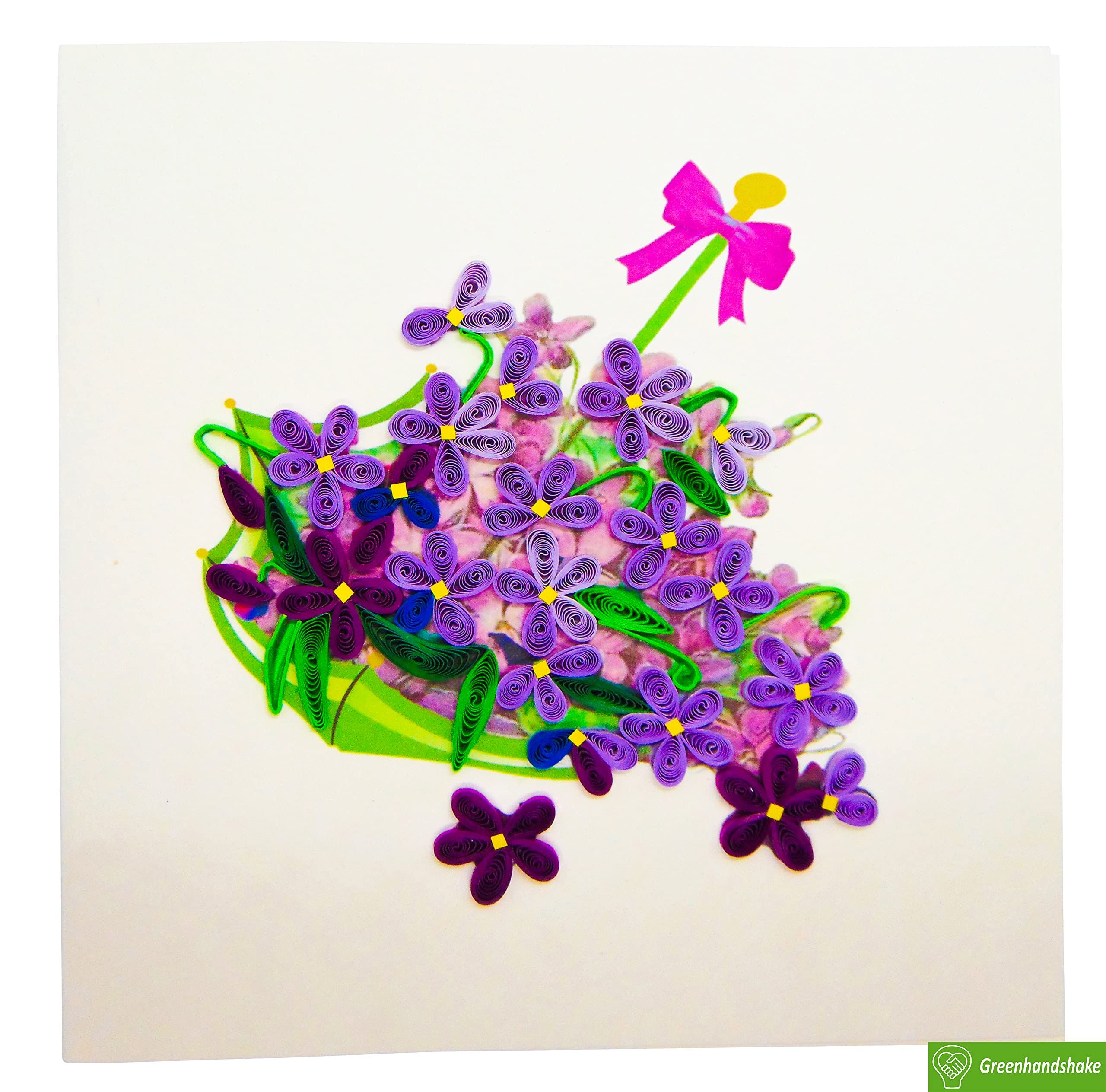 3D Quilled Violet Basket Greeting Card - Handmade Unique Design for Birthday, Valentine's Day, Mother's Day, Father's Day, Graduation, Wedding & Anniversary - Perfect for Spring Celebrations and Special Occasions