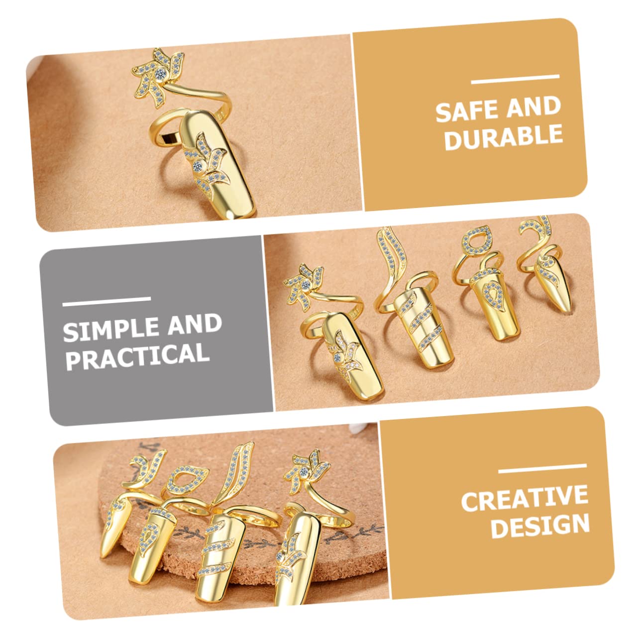 Minkissy Fashion Nail Rings - 4pcs Women's Metal Nail Jewelry Set, Lightweight Alloy Nail Decorations with Unique Design for Parties, Weddings & Special Occasions