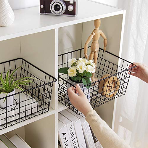 LeleCAT 4-Pack Metal Wire Storage Baskets with Handles - Organizer Bin for Kitchen Cabinets, Pantry, Bathroom, Closets & Garage - Perfect for Food Storage, Home Organization & Space Saving (Black)