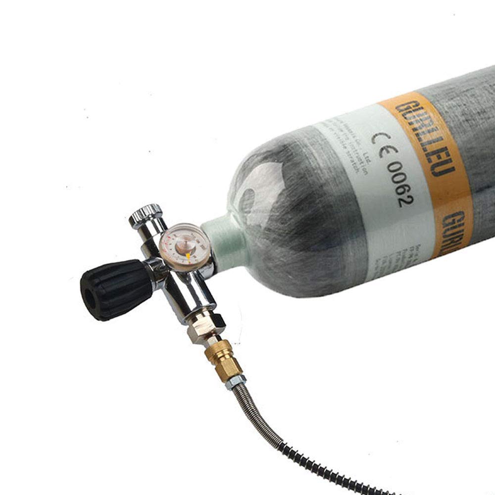 30 Cu Ft 4500 PSI Carbon Fiber PCP Air Tank with Regulator Valve - CE Approved Paintball Compressed Air System (Empty Bottle, Side Gauge Set) for Paintball, Airsoft & Scuba Diving