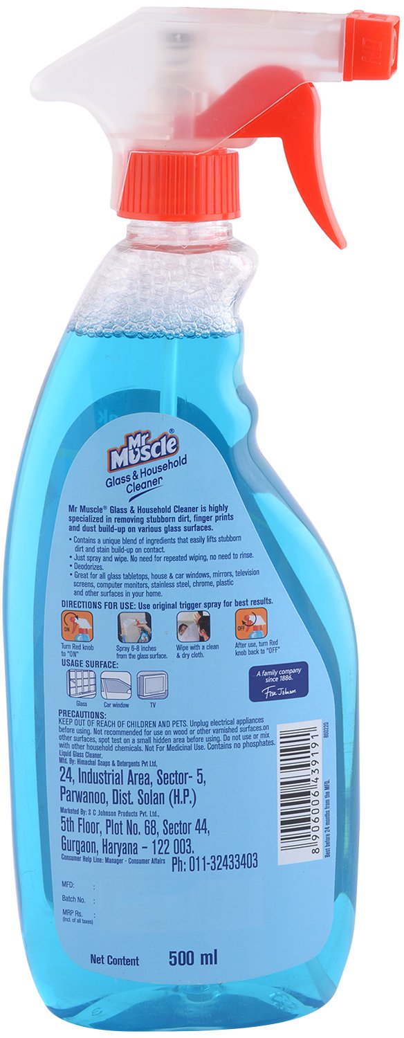 Mr Muscle Glass and Household Cleaner - 500ml Bottle | Streak-Free Cleaning for Windows, Mirrors & Surfaces | Perfect for Homes, Offices & Kitchens