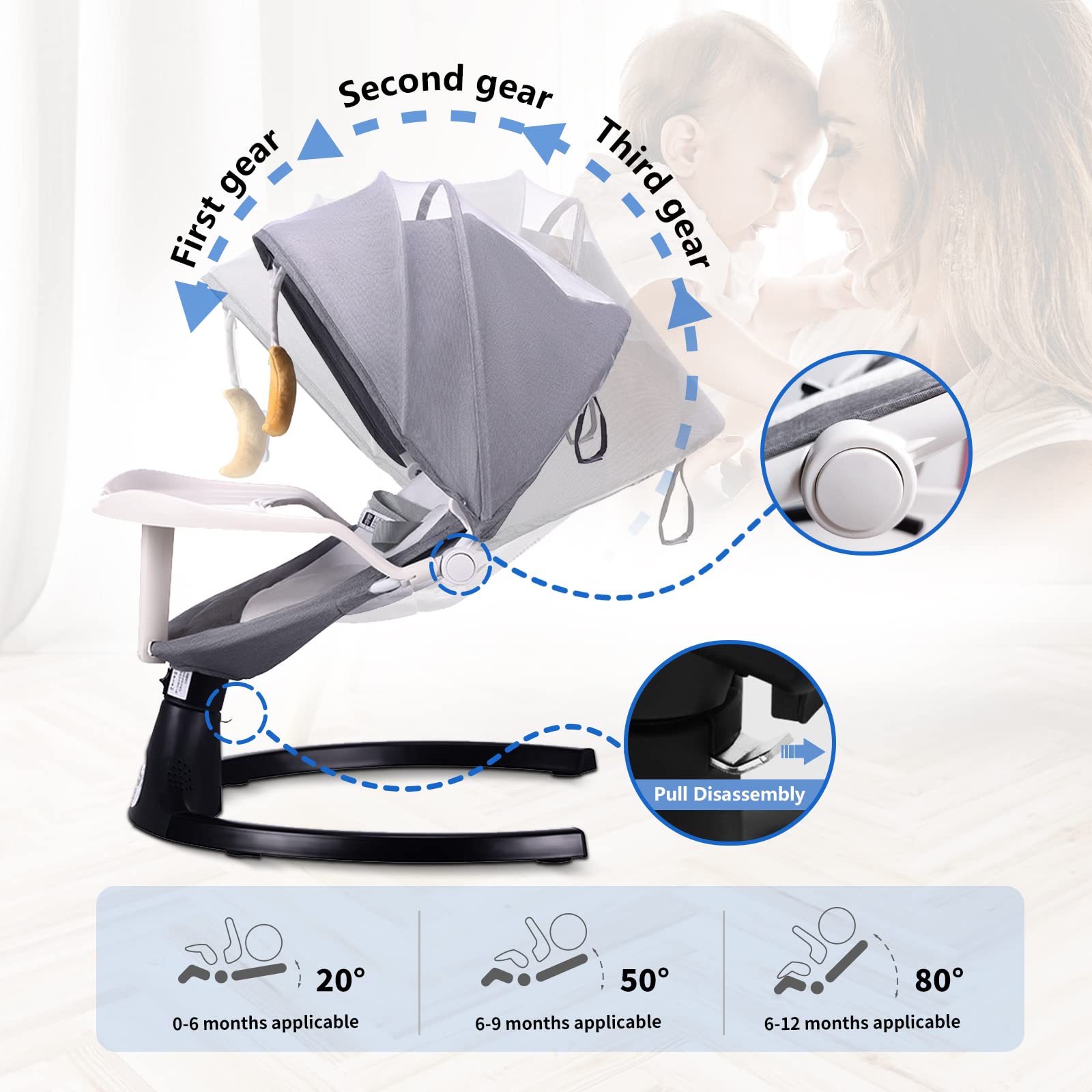 Electric Baby Swing for Infants 0-12 Months | 5-Speed Bluetooth Rocker with 3 Timer Settings & 10 Lullabies | Portable Newborn Swing with Removable Tray & Remote Control (5-26 lbs) | Perfect for Nursery, Travel & Soothing Fussy Babies
