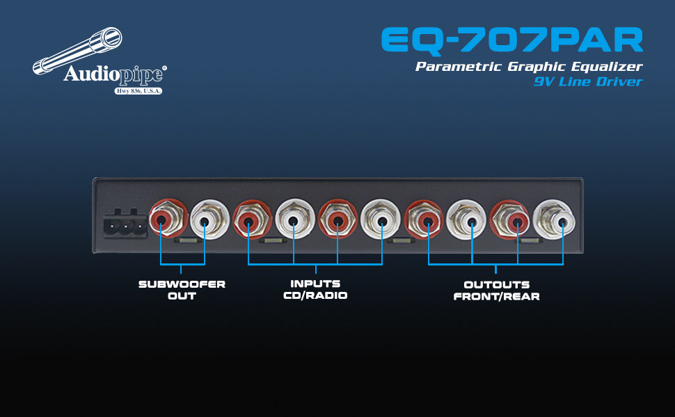 Audiopipe 7 Band Parametric Graphic Equalizer with 9V Line Driver (EQ 707PAR) - Professional Audio Equalizer for Car Audio, Home Theater & Studio Sound Systems