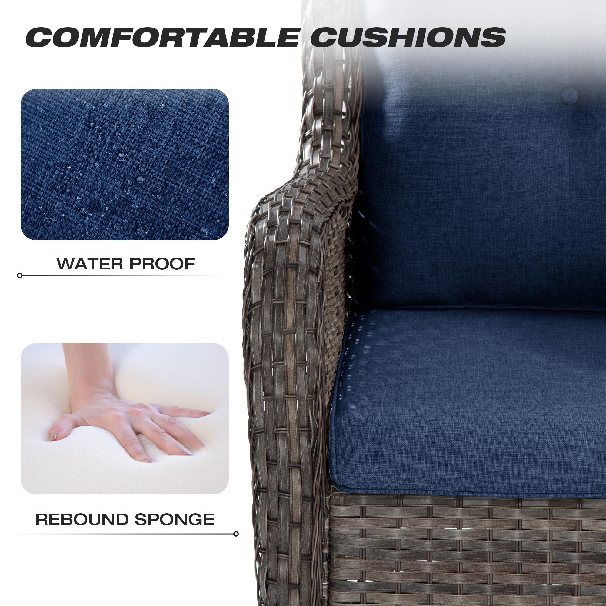 Joyside 2-Piece Outdoor Wicker Dining Chair Set - PE Rattan Patio Chairs with 4-Inch Cushions, Mixed Grey/Blue - Perfect for Garden, Backyard, Deck & Poolside Relaxation